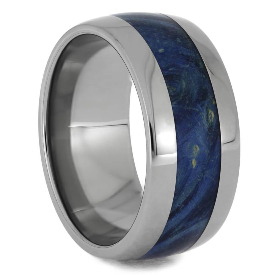 Unisex Blue Box Elder Burl Wood & Titanium Comfort-Fit Wedding Band Ring - 10mm Width for Men & Women - Perfect for Engagements, Anniversaries & Everyday Wear