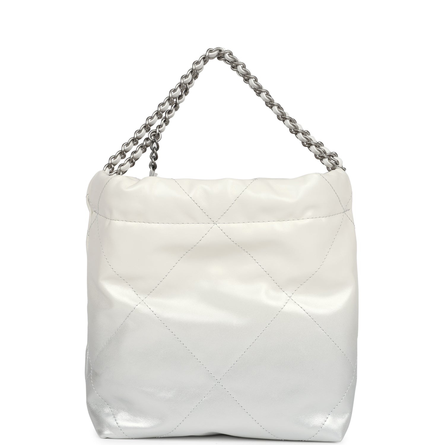Chanel Mini 22 Bag White & Silver Ombre Metallic Calfskin Leather Crossbody Bag with Silver Hardware | Luxury Designer Handbag for Women, Perfect for Parties, Date Nights & Special Occasions