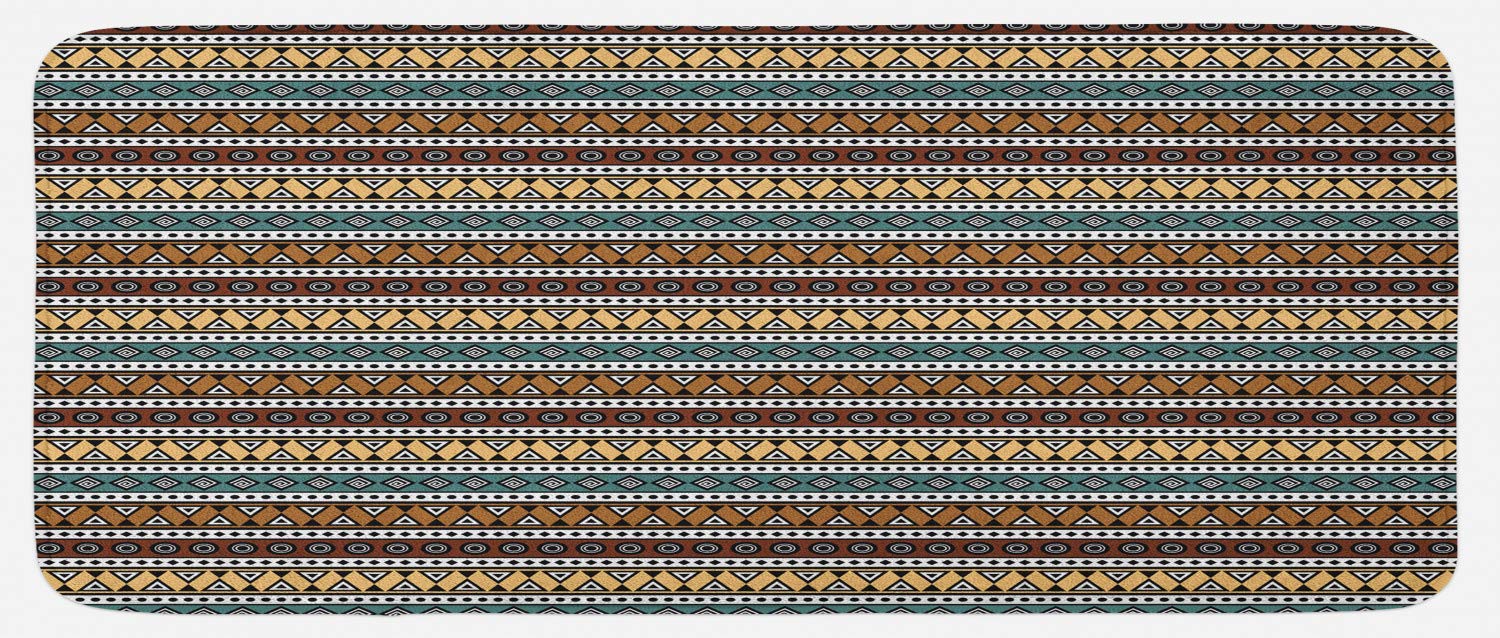 Ambesonne Boho Kitchen Rug - Non-Slip Geometric Pattern Mat with Circles, Triangles & Rhombuses, 47x19 Inch Plush Decorative Floor Mat for Kitchen, Dining Room & Entryway - Multicolor Bohemian Style Home Decor