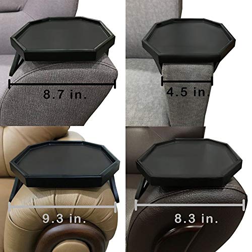 Wooden Sofa Armrest Tray - Clip-On Side Table for Recliner, Couch & Chair - Organizer for Coffee, Snacks, Phone & Remote Control - Perfect for Living Room, Bedroom & Home Theater (Black)