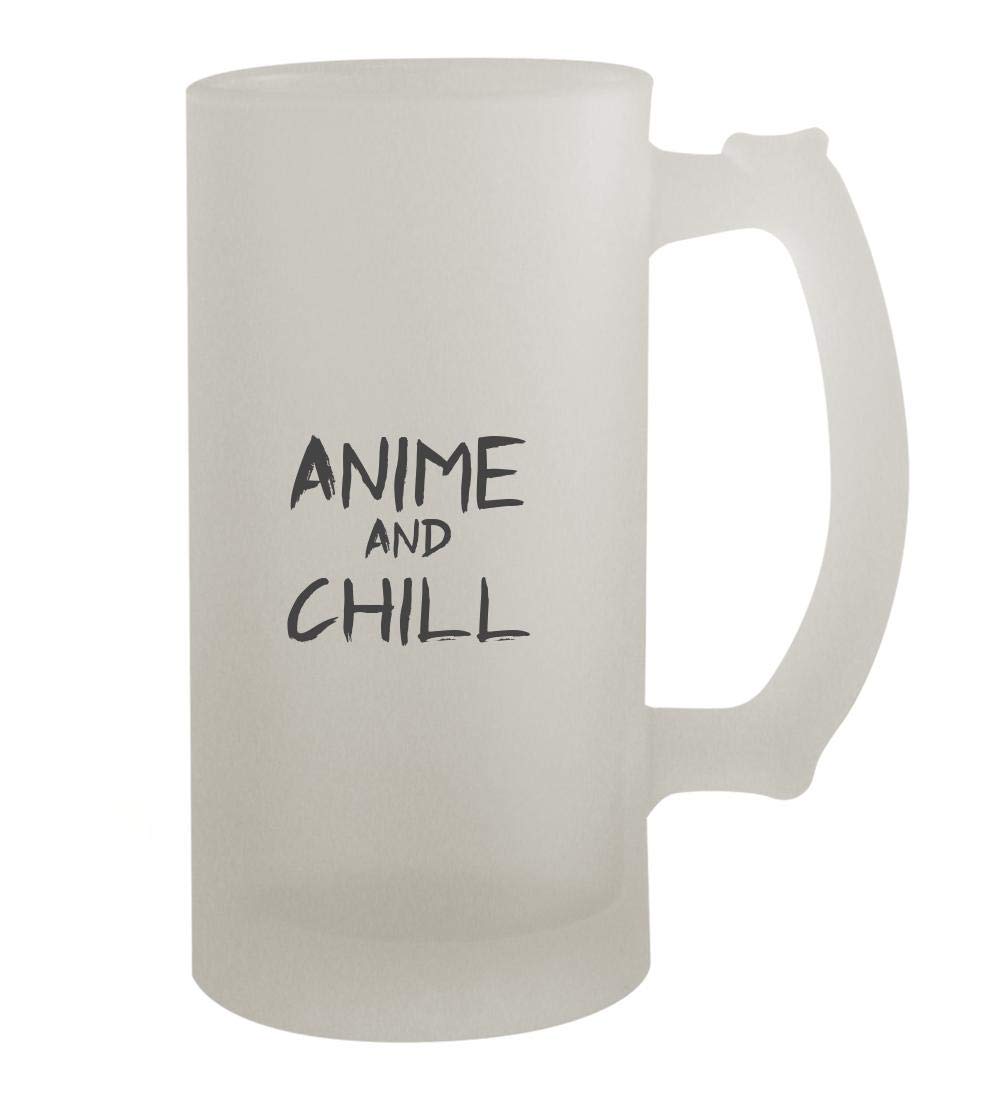 Anime and Chill - 16oz Frosted Glass Beer Stein with Unique Design - Perfect for Anime Lovers, Home Bars, Parties & Gift Giving