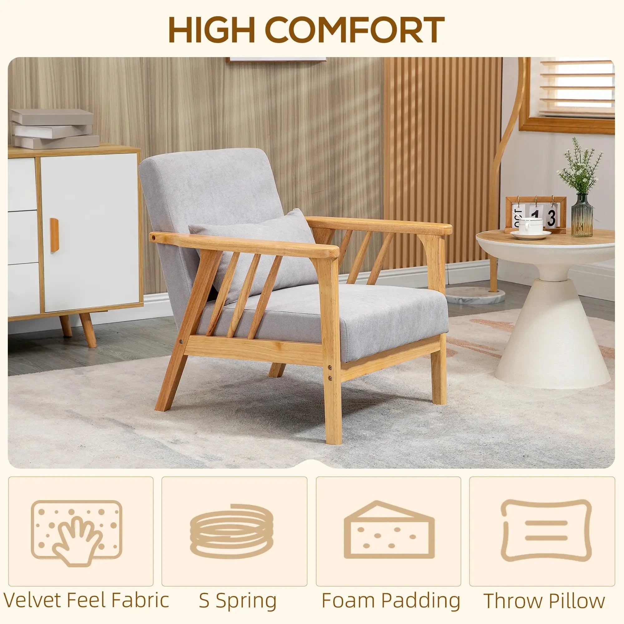 Premium Upholstered Lounge Chair with Sturdy Rubber Wood Frame - Includes Throw Pillows & Comfortable Cushion - 2 Color Options - Perfect for Living Room, Bedroom or Office Relaxation
