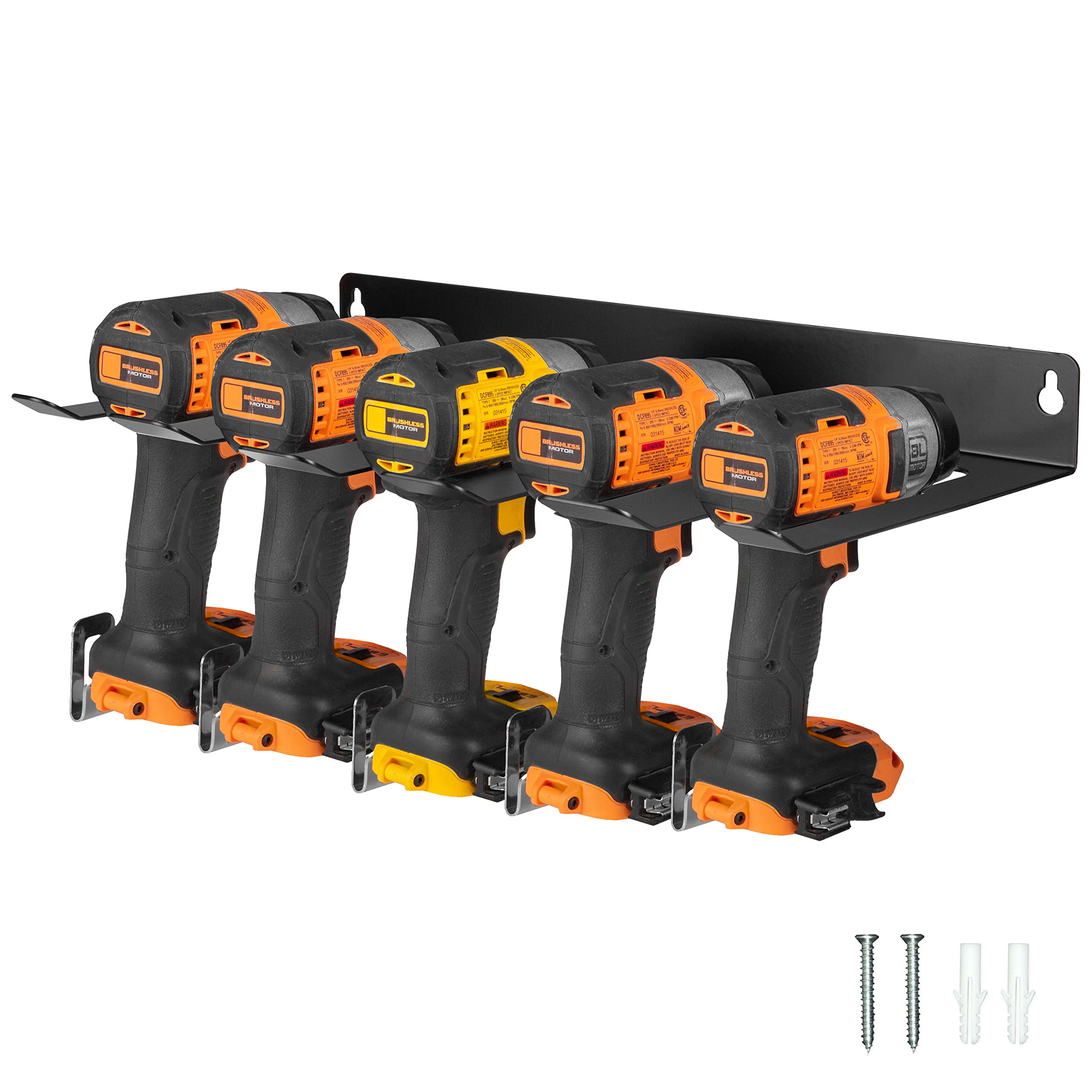 Heavy Duty Wall Mounted Power Tool Organizer - 5 Drill Storage Slots Steel Workshop Rack for Garage & Shop - Fully Assembled Drill Holder Station - Perfect for DIY Projects, Home Improvement & Workshop Organization