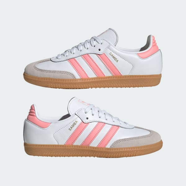 Adidas Kids' Samba OG Sneakers - White & Coral Pink | Classic Soccer-Inspired Shoes for Boys & Girls | Perfect for School, Sports & Casual Wear