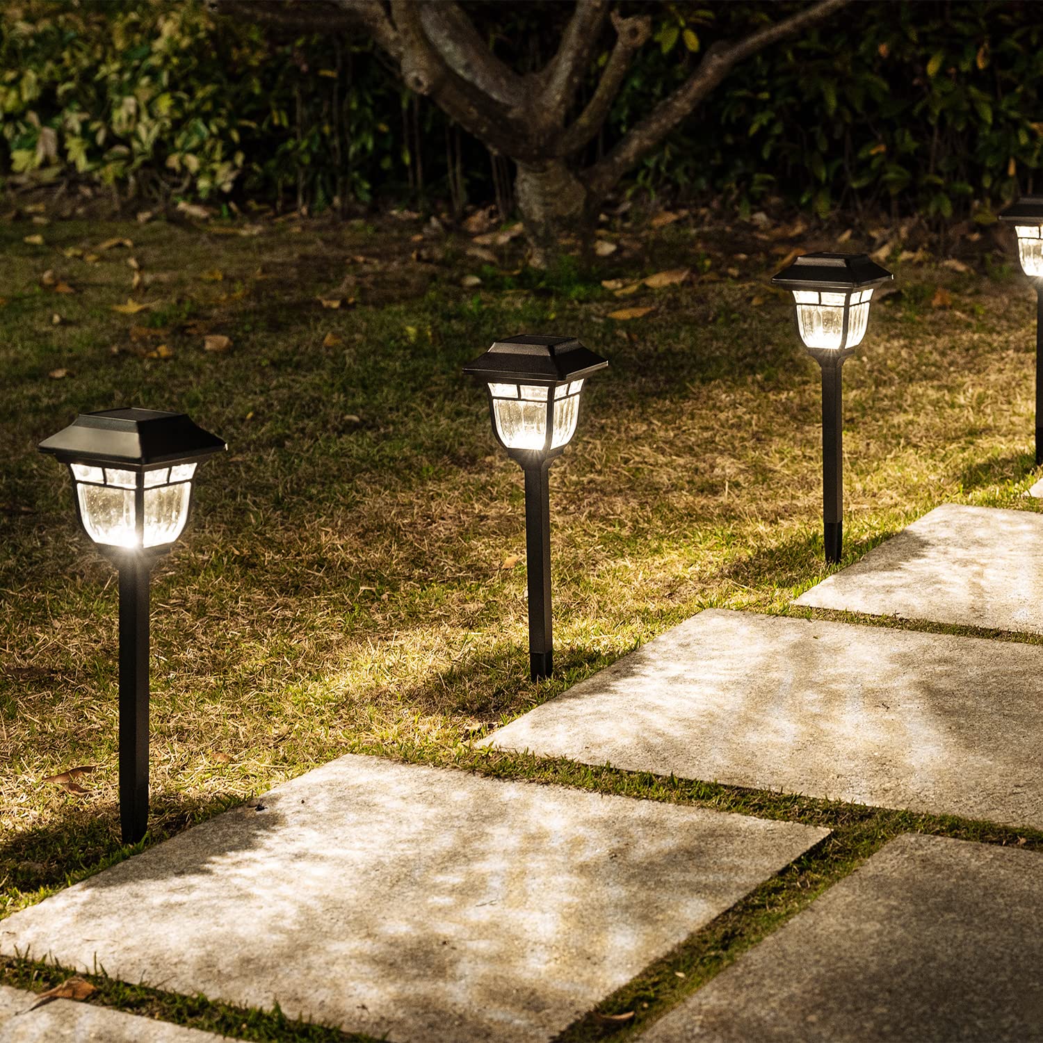 LeiDrail Solar Pathway Lights Outdoor - Waterproof Glass & Metal Solar Garden Lights with 2 Brightness Modes | Solar Powered Landscape Lighting for Patio, Yard, Driveway, Walkway | Perfect for Evening Ambiance & Safety Lighting