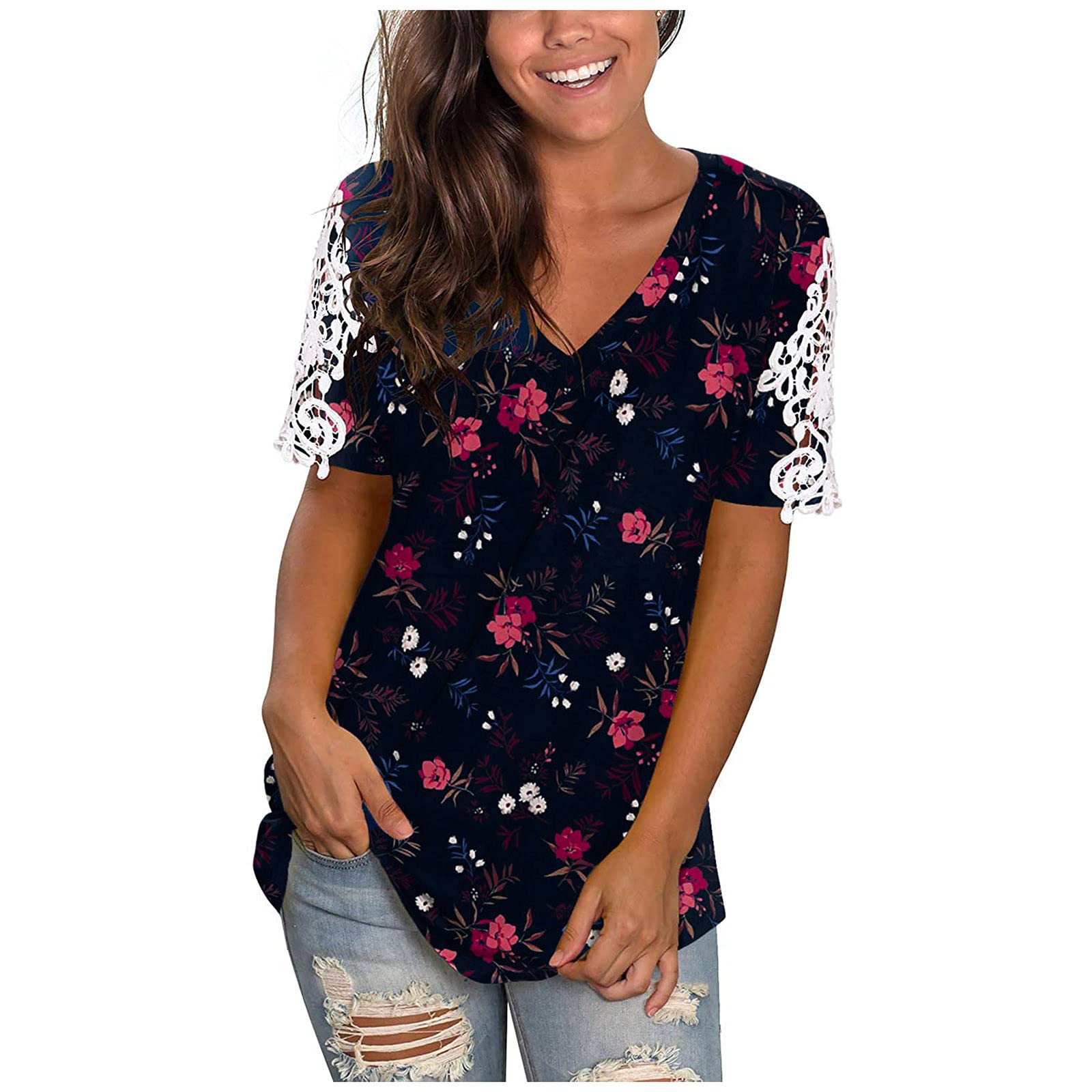 **Smooto Women's Plus Size 3/4 Sleeve Collared V-Neck Tunic Blouse – Casual Work & Bike Tank Top – Blue XL | Office Wear, Outdoor Activities, Summer Fashion**
