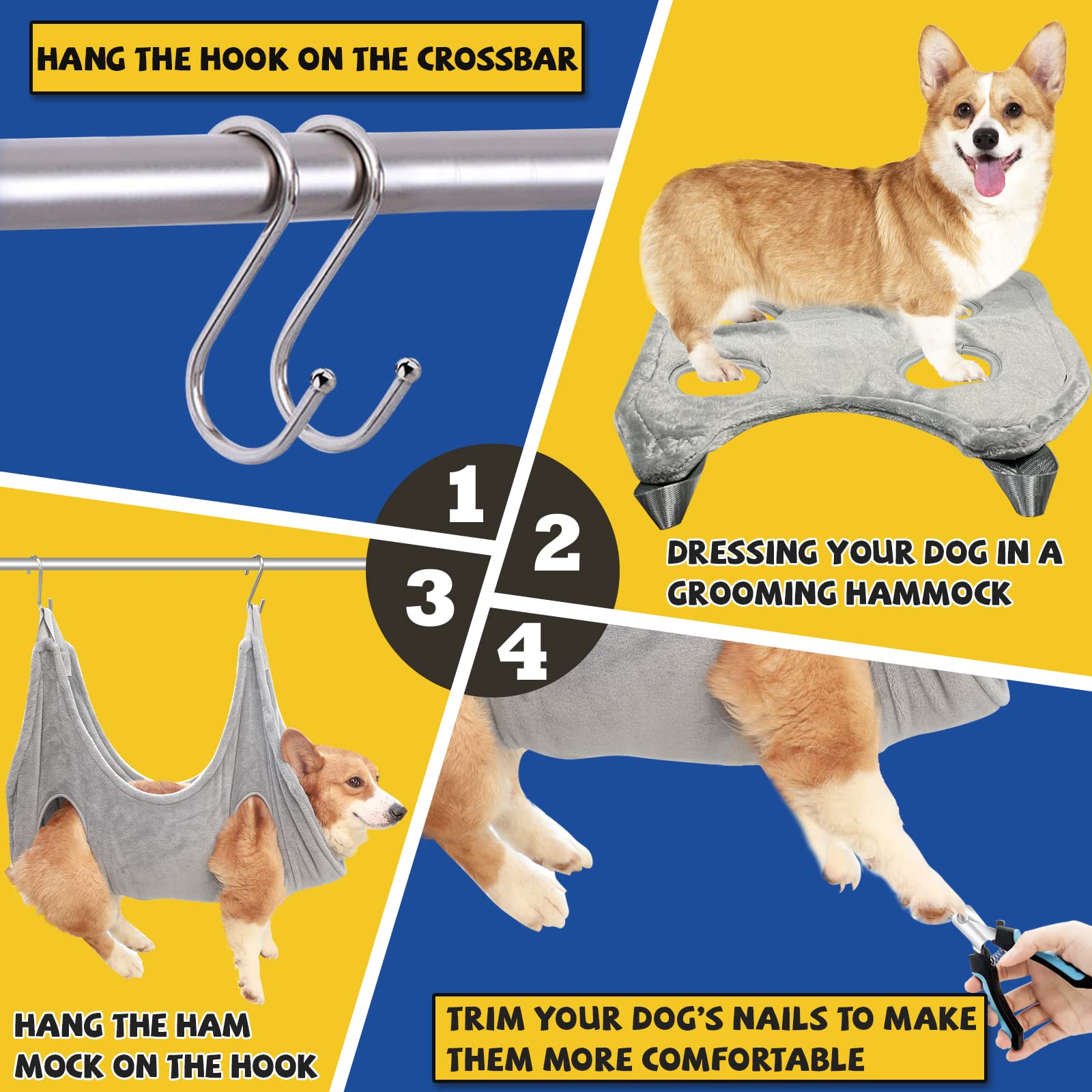 Premium Dog Grooming Hammock & Harness Set with Nail Clippers - Pet Grooming Supplies for Small Dogs & Cats - Perfect for Bathing, Nail Trimming & Fur Care at Home (XS Size)