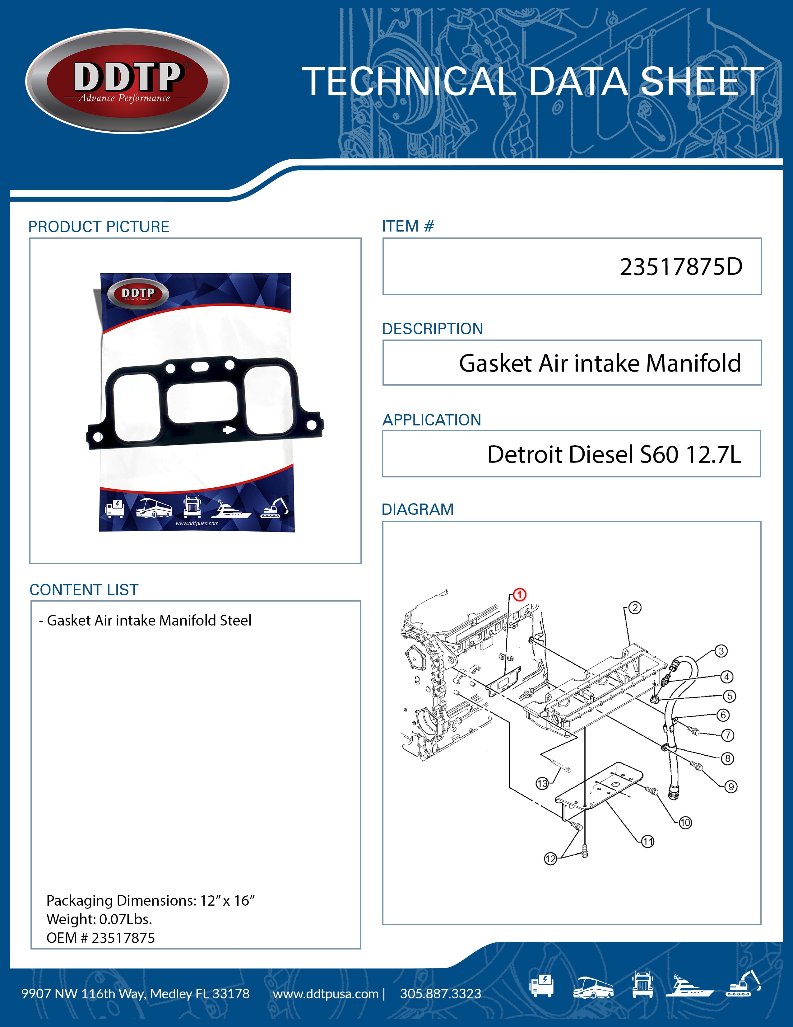 High-Performance Steel Air Intake Manifold Gasket for S60 12.7L Engines (Part #23517875) - Perfect for Engine Repair & Maintenance, DIY Auto Fixes, and Performance Upgrades