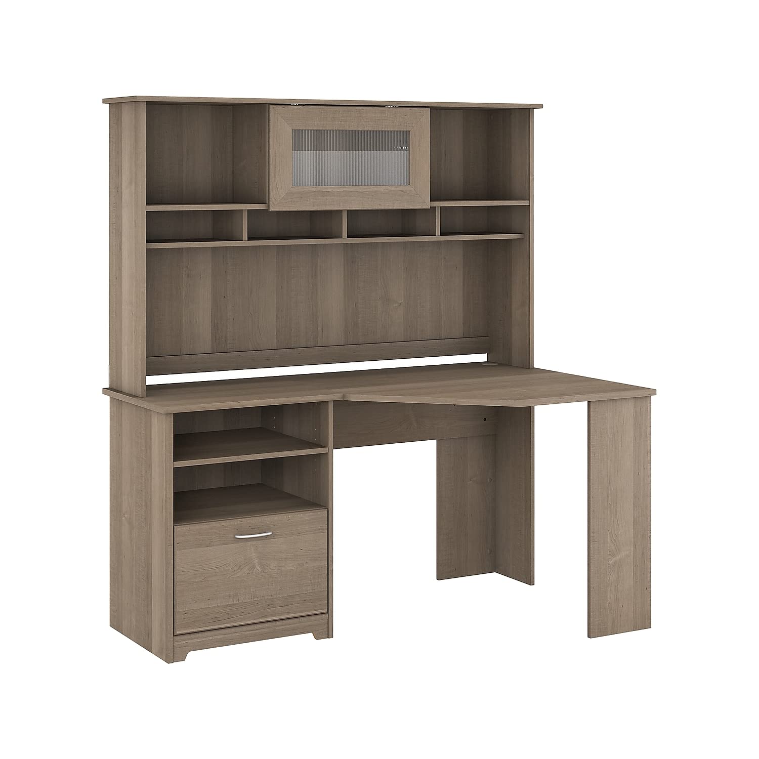 Bush Furniture Cabot 60W Corner Desk with Hutch in Ash Gray - Home Office Computer Workstation for Small Spaces