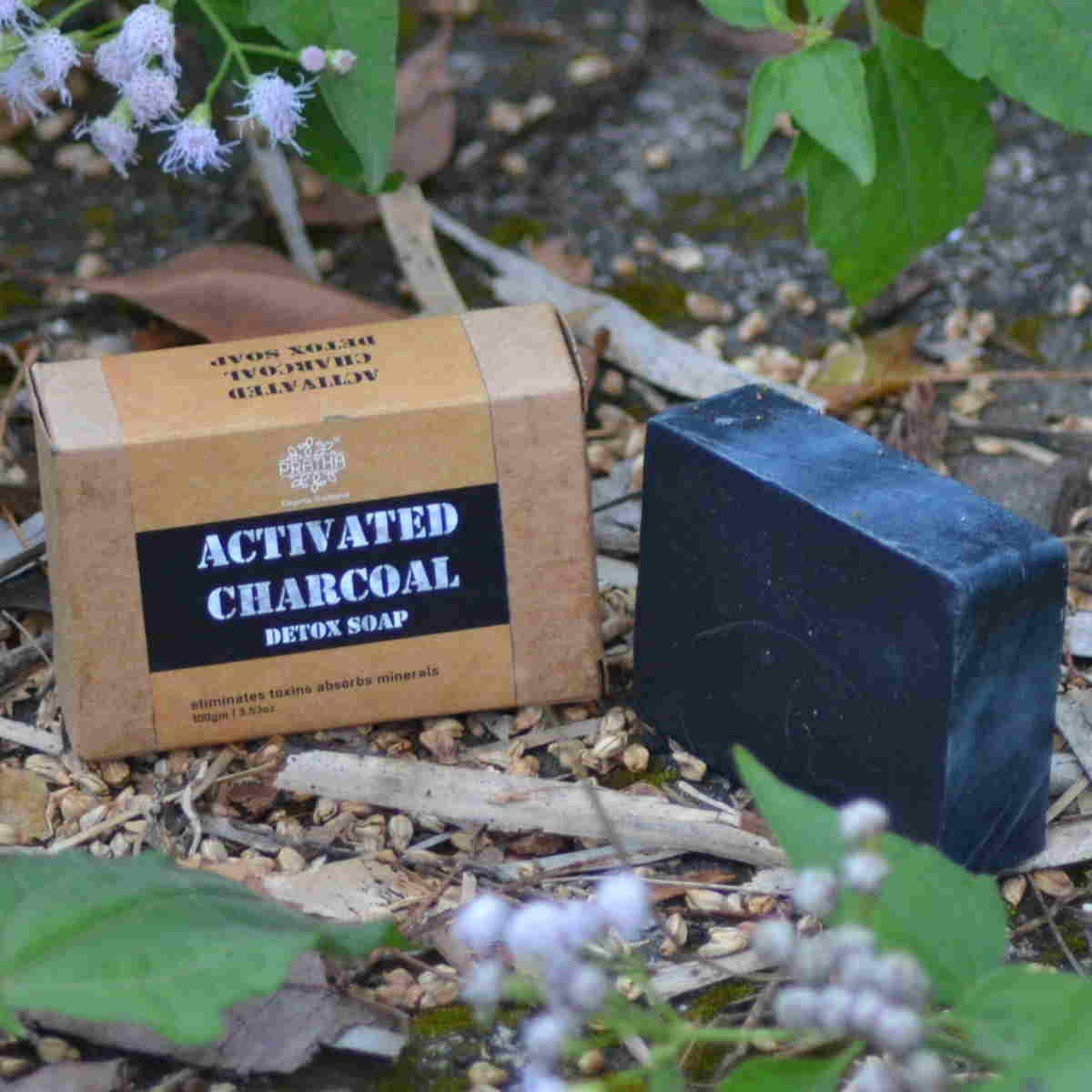 PRATHA Handmade Activated Charcoal Detox Soap - Natural Cold Process Bath Bar for Deep Cleansing & Acne Relief | Perfect for Sensitive Skin & Daily Face & Body Wash
