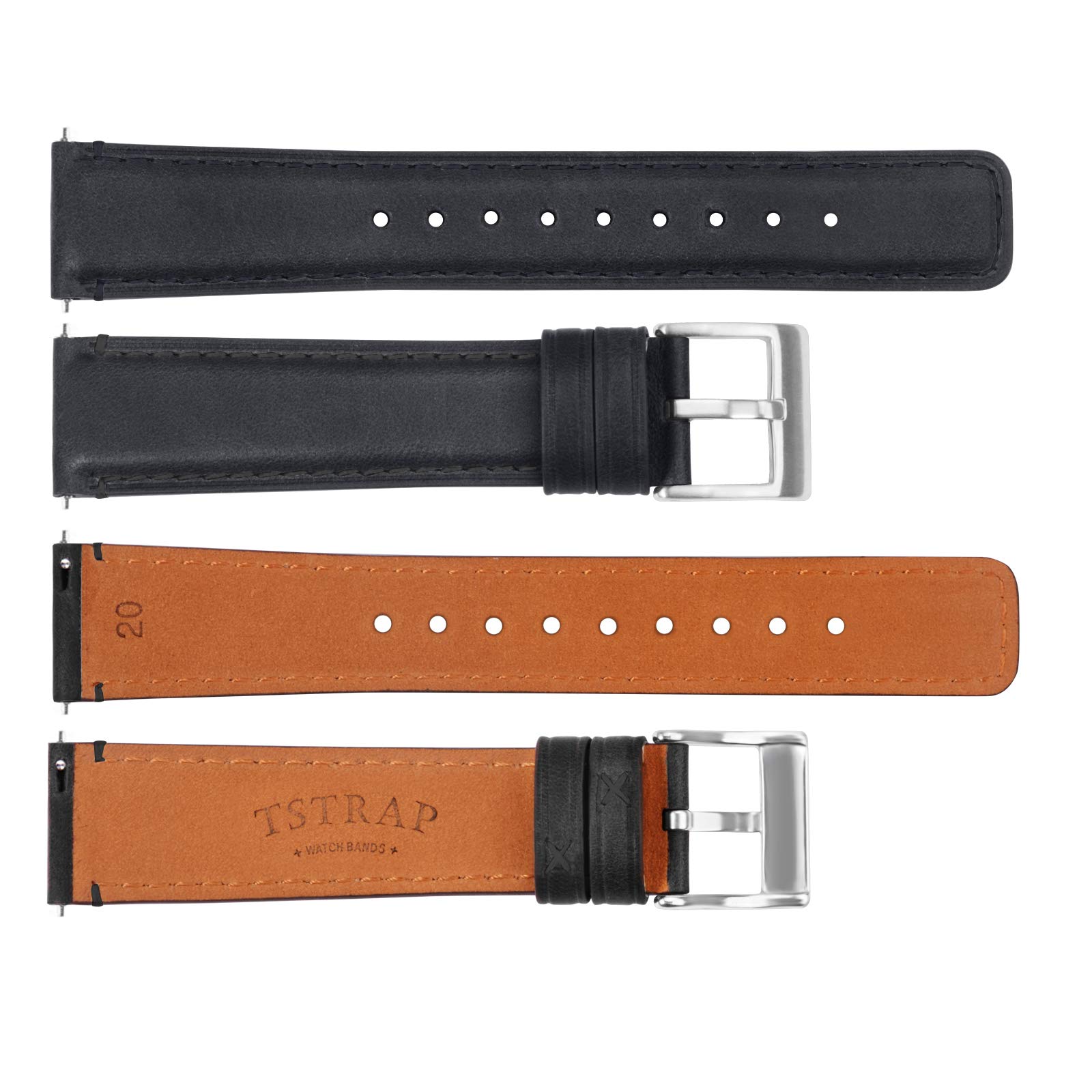 Premium Soft Brown 20mm Leather Watch Band - Quick Release Replacement Strap for Men & Women - Compatible with 18mm, 20mm, 22mm Watches - Square Tail Design with Secure Clasp Buckle - Perfect for Business, Casual & Smartwatch Wear