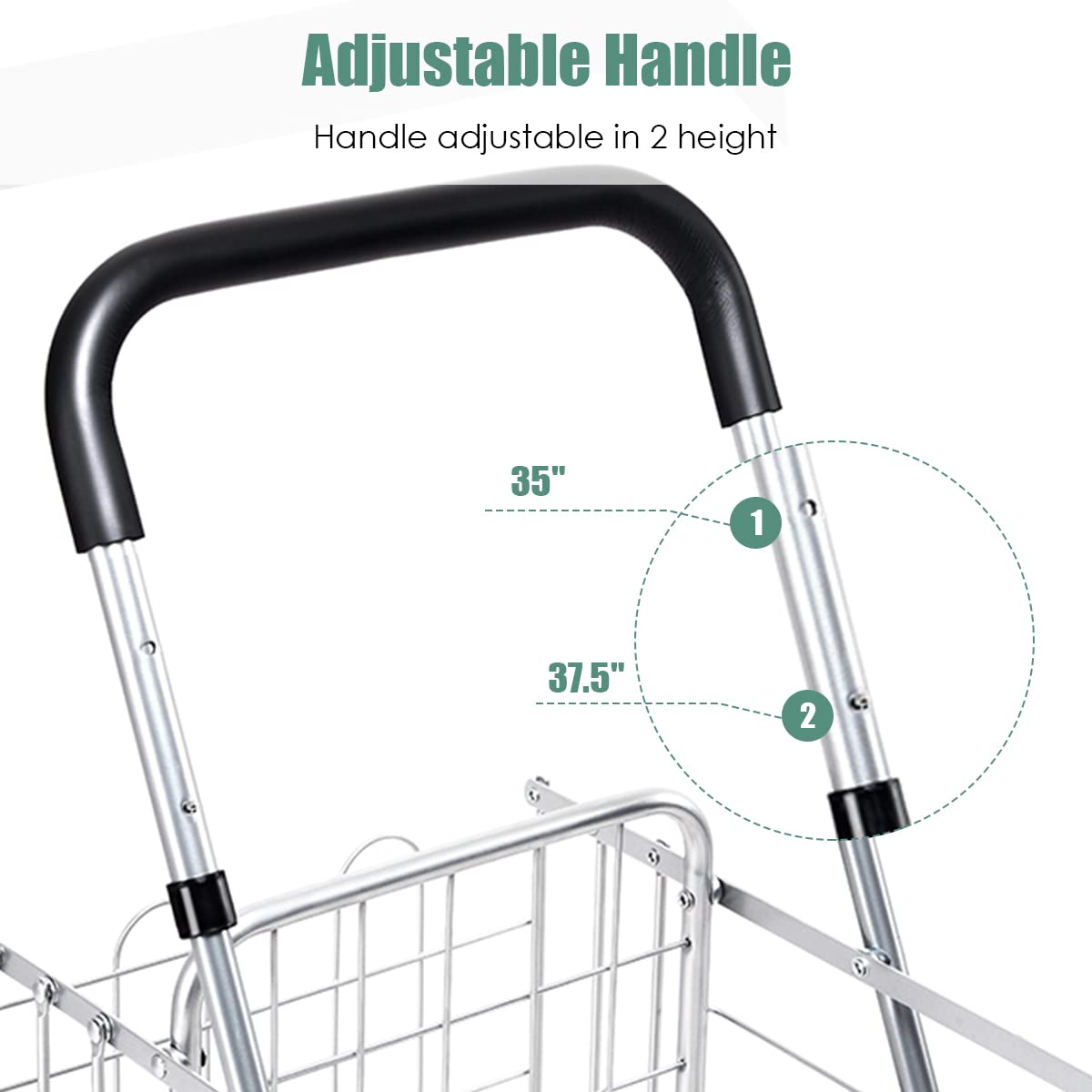 Byroce Utility Folding Shopping Cart - Lightweight Grocery Trolley with Handle, Swivel Wheels & Dual Storage Baskets - Perfect for Supermarket, Laundry, Books, Travel & Luggage (Silver)