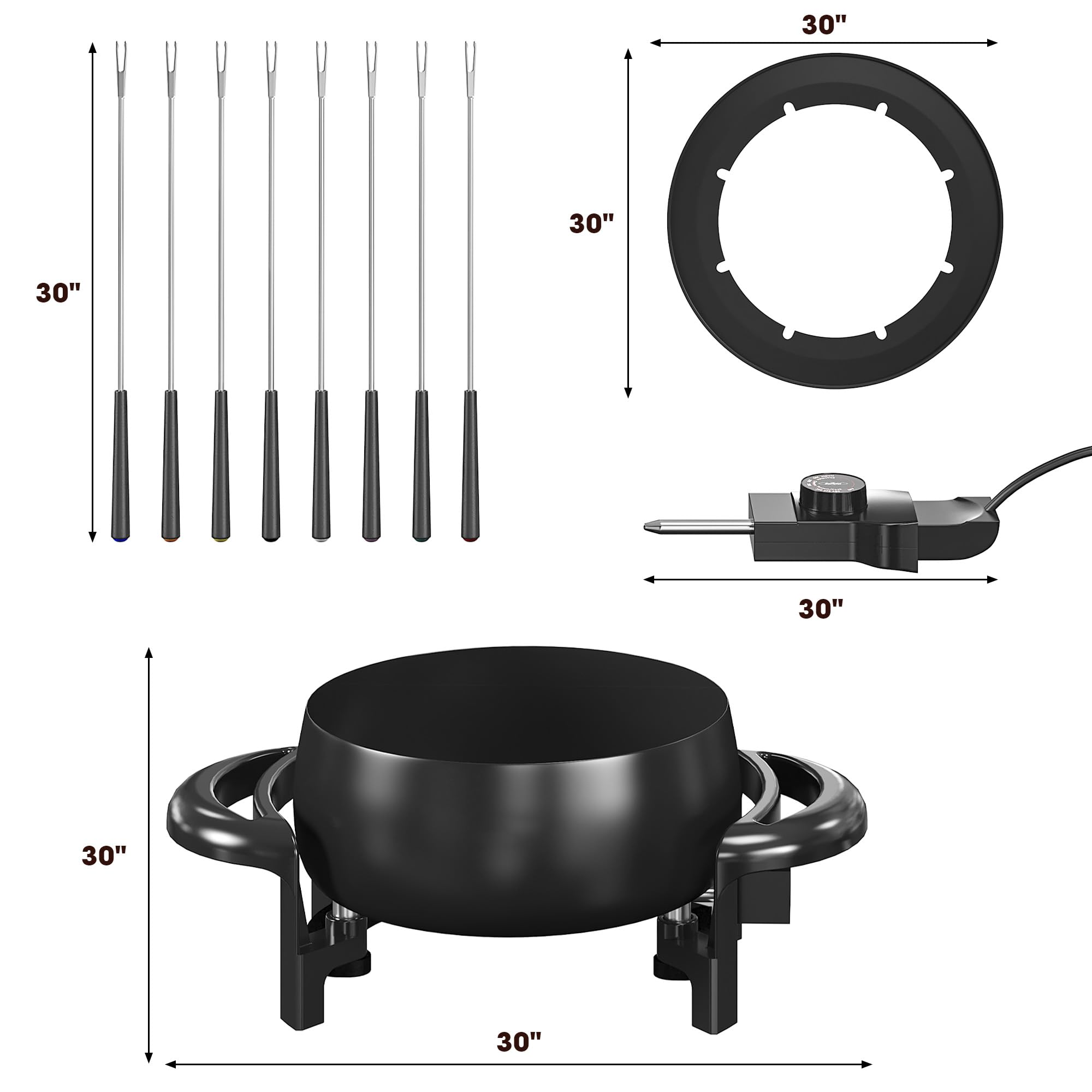 Sunvivi 3 Quart Electric Fondue Pot Set - Adjustable Temperature Control for Melting Chocolate, Cheese, Oil & Broth - 1000W Non-Stick Fondue Maker with 8 Color-Coded Forks - Perfect for Parties, Desserts & Family Gatherings