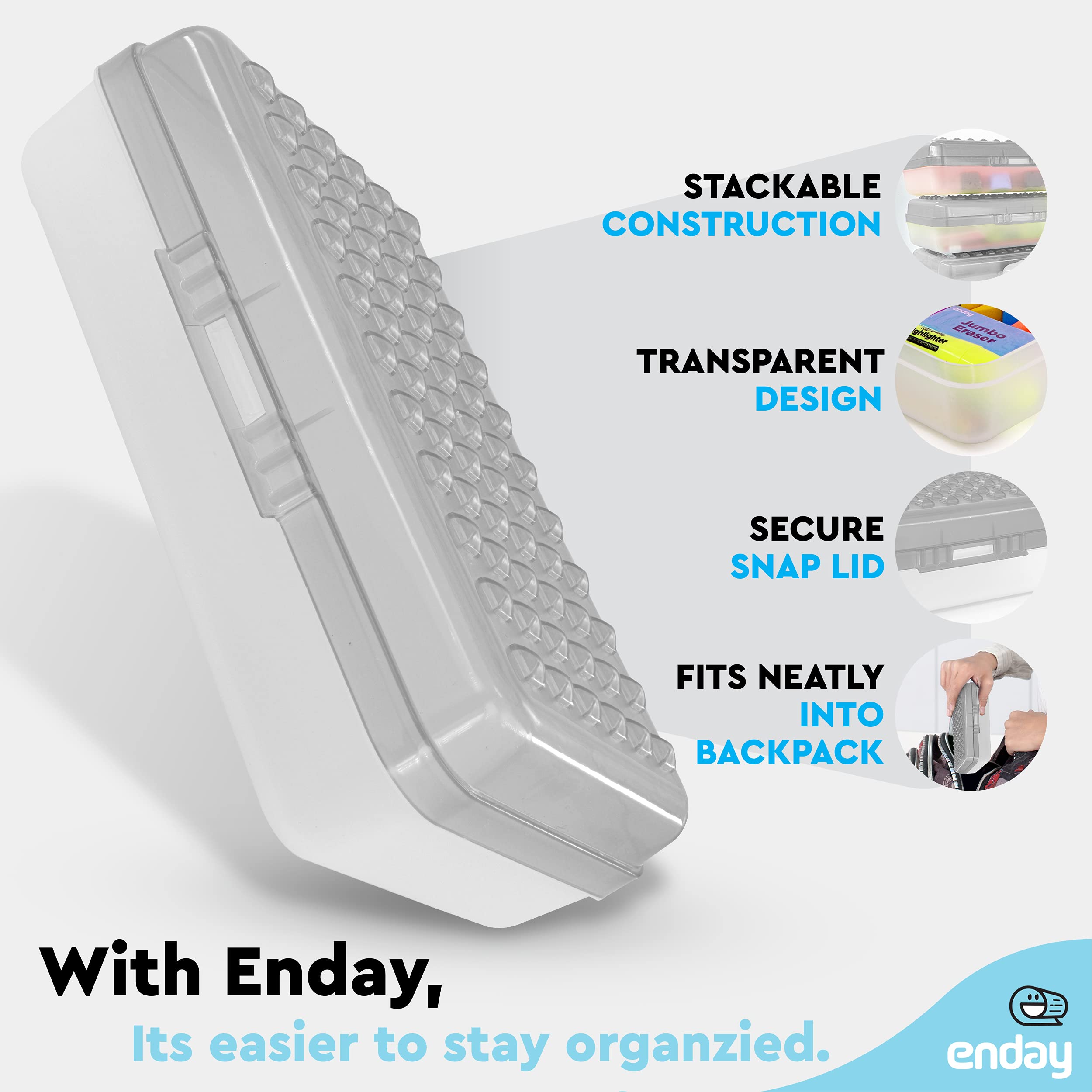 Enday Plastic Pencil Case with Snap Closure - Small Dots Design School Supply Organizer for Kids & Adults (Grey, Pink, Green, Purple, Red, Blue) - 24 Pack | Perfect for Classroom, Office & Travel Storage