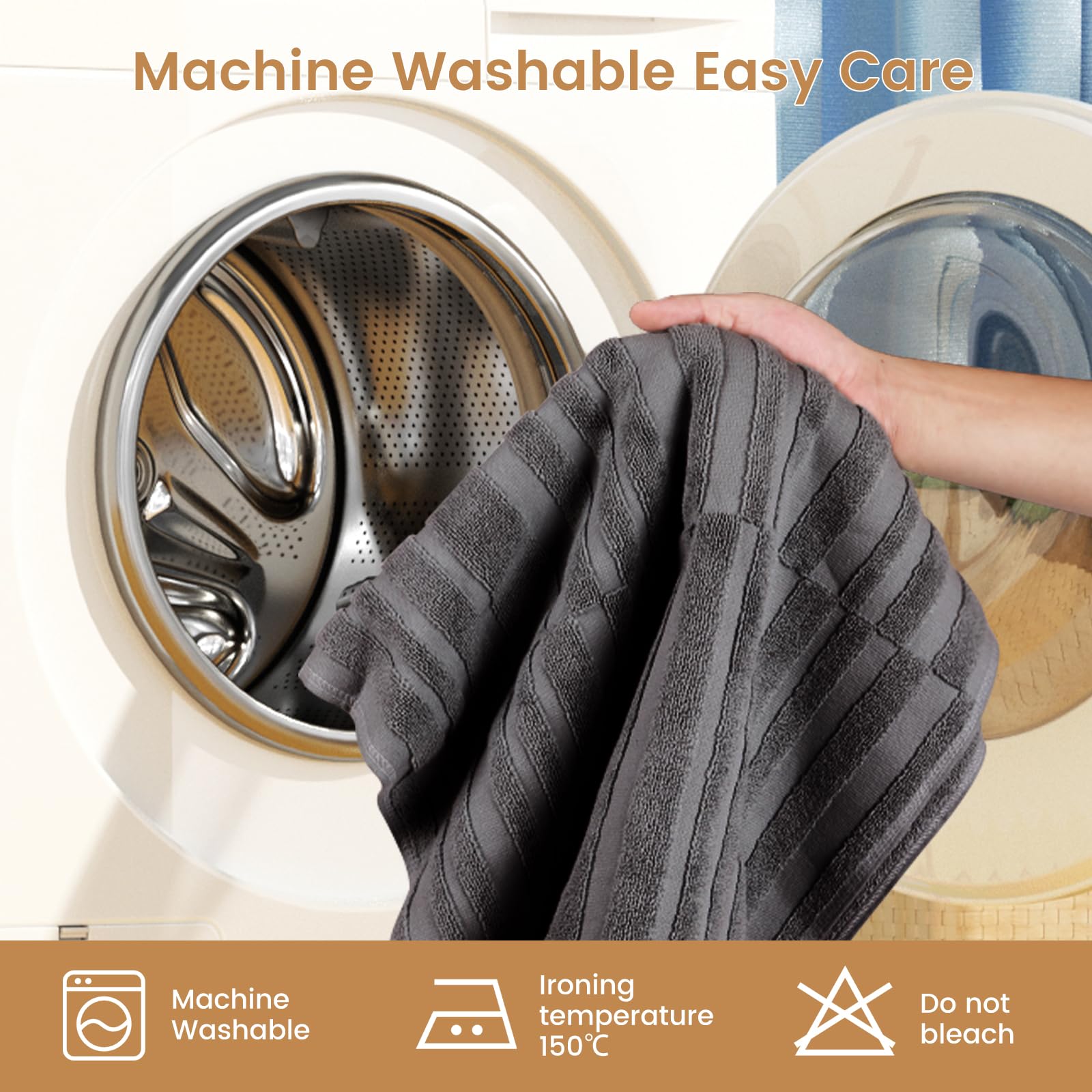 SEMAXE Non-Slip Bath Mat 2-Pack - 100% Cotton Super Absorbent Bathroom Floor Mats, Soft Machine Washable Shower Towels for Bath Tub & Sink Area - Charcoal Gray - Perfect for Wet Floors & Spa-Like Comfort