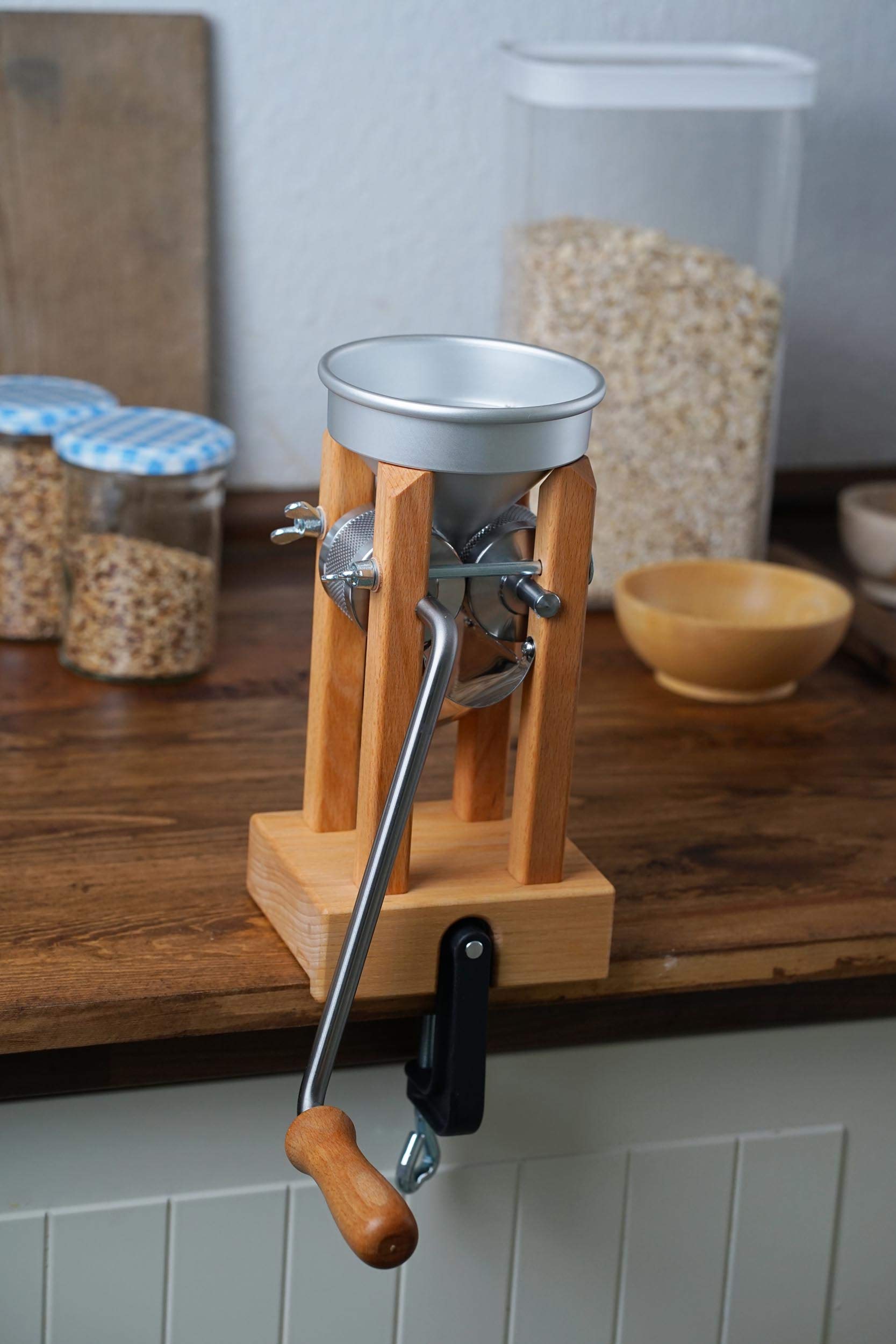 Premium Wooden Aschenfelder Grain Squeeze Table Model with Aluminum Funnel - 20