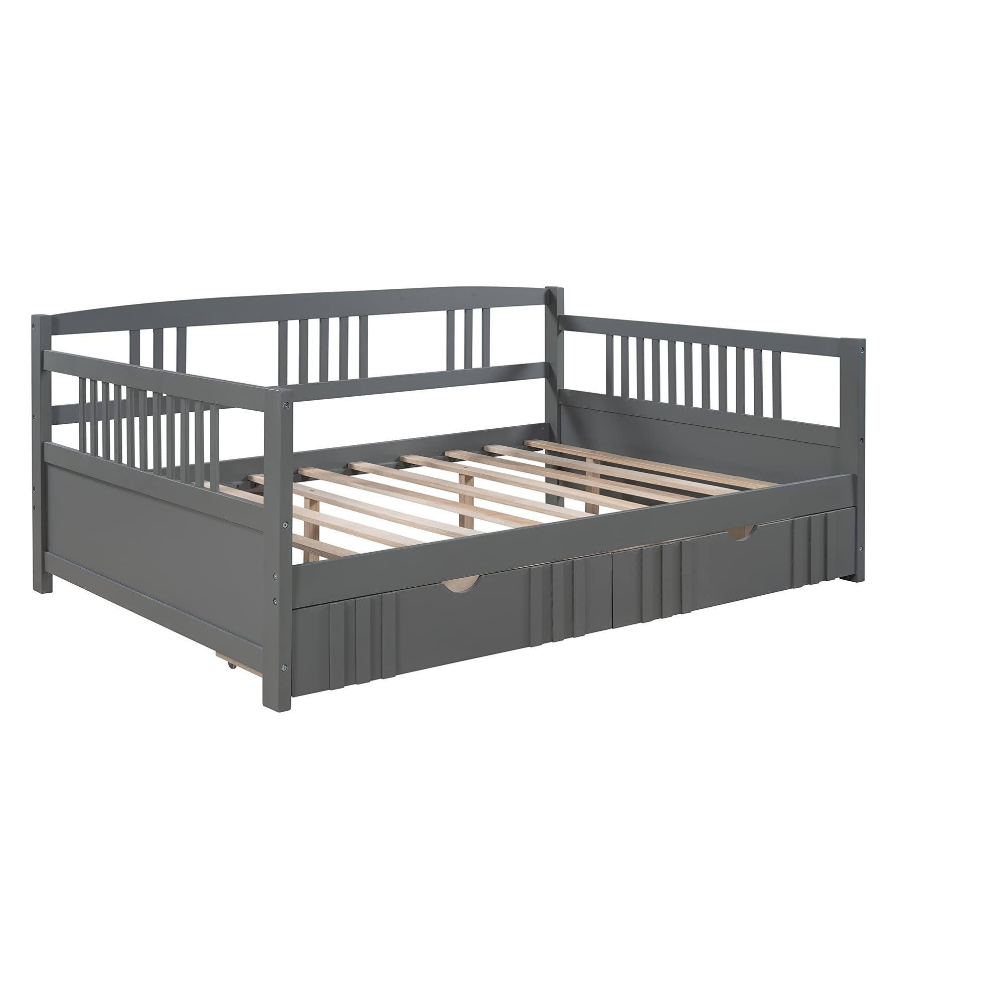 Harper & Bright Designs Full Size Daybed Frame with Storage Drawers - Wooden Platform Bed with Underbed Storage - No Box Spring Required (Grey) - Perfect for Small Spaces, Guest Rooms & Dorm Rooms