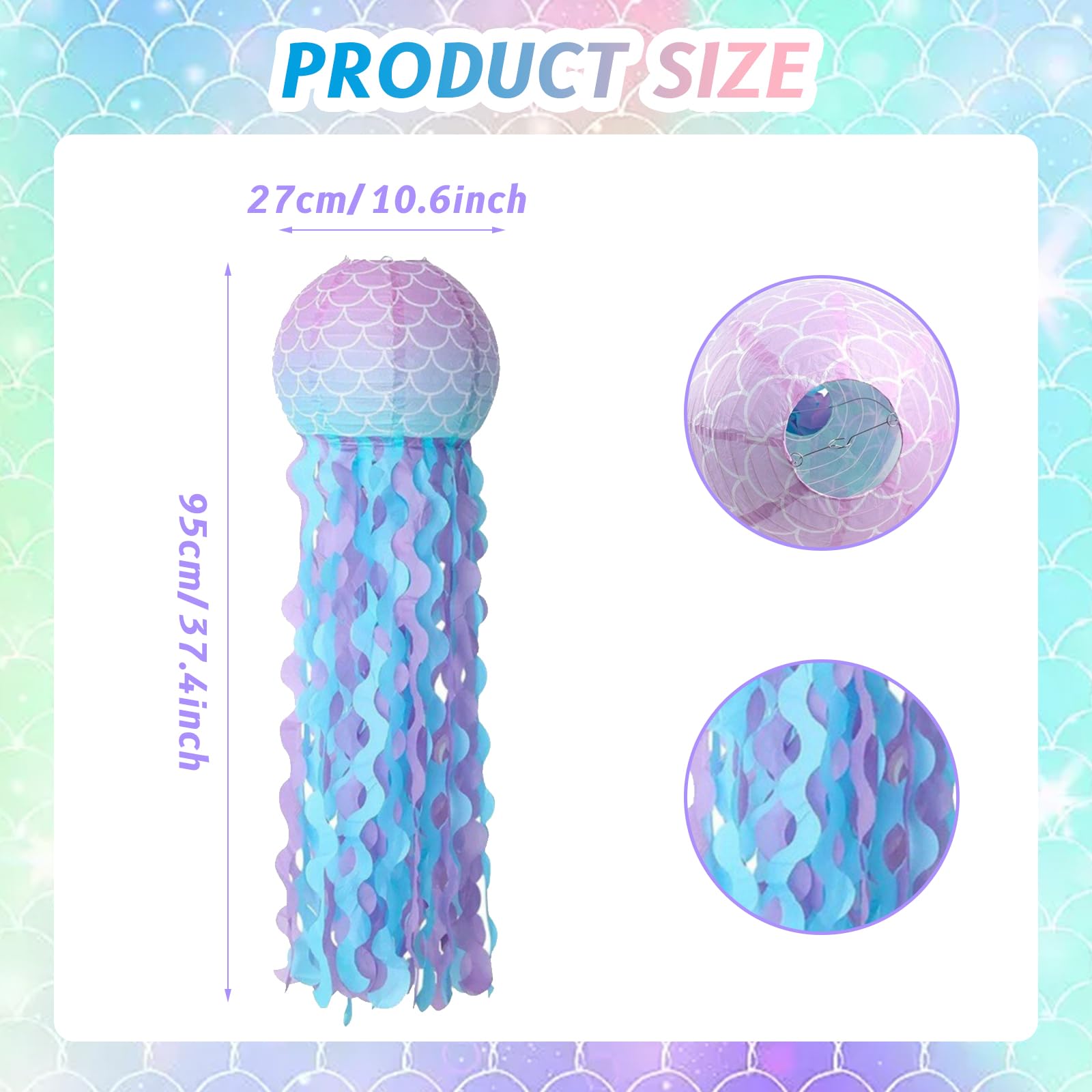 6 Pack Mermaid Jellyfish Paper Lanterns - Under The Sea Party Decorations for Mermaid Theme Birthday, Baby Shower & Ocean Themed Events - Hanging Sea Creature Lanterns for Indoor/Outdoor Decor