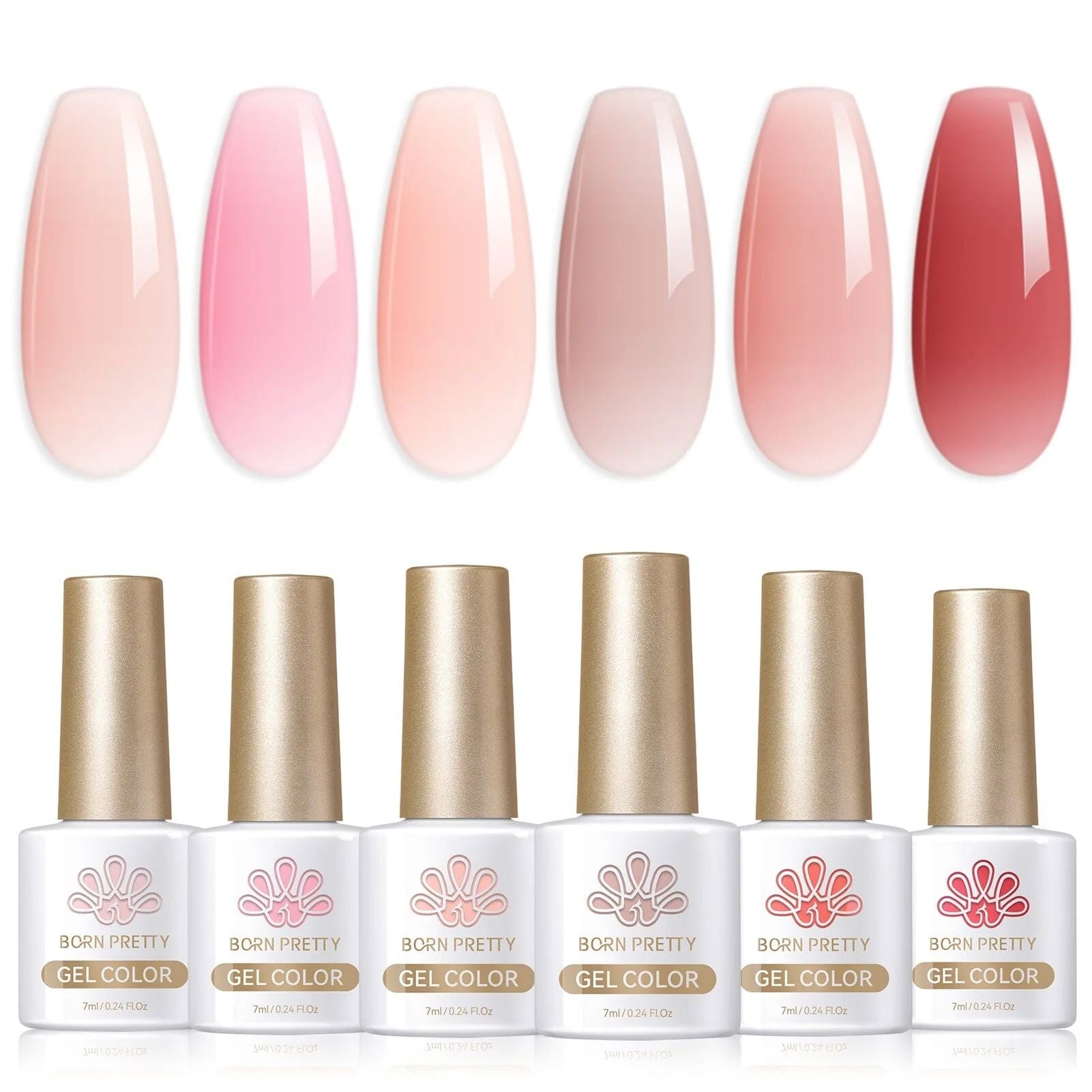 Jelly Rose Series Gel Polish Set - 6 Colors (7ml Each) by Born Pretty - Long-Lasting Nail Polish for Manicures & Pedicures