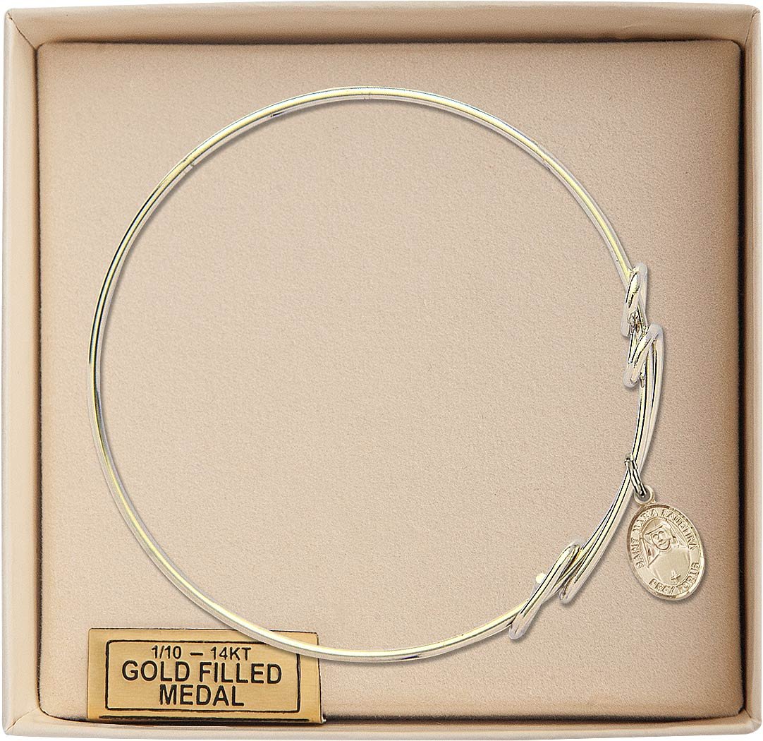 St. Maria Faustina Gold-Filled Round Double Loop Bangle Bracelet - Elegant Religious Jewelry for Women, Perfect for Church, Weddings & Daily Wear