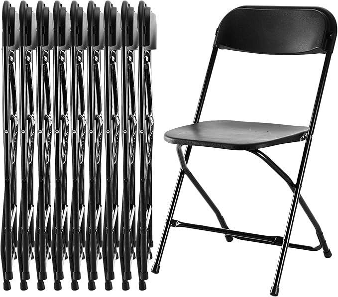 10 Pack Heavy Duty Folding Chairs with Metal Frame - 330lb Capacity Stackable Plastic Chairs for Indoor & Outdoor Use - Perfect for Parties, Weddings, Events, Office, Patio, Picnic, Kitchen (Black) - Ideal for Home, Commercial Spaces and Outdoor Gatherings