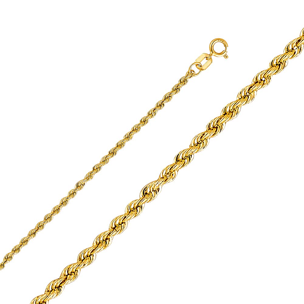 14K Hollow Gold Classic Rope Chain Necklace for Men & Women - Durable & Lightweight Jewelry for Everyday Wear, Gifts & Special Occasions