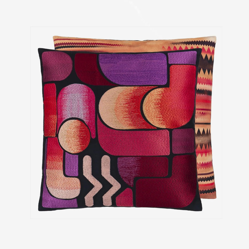 Christian Lacroix Graphe Decorative Cushion Pillow Cover - Magenta Velvet Throw Pillow for Sofa, Bed & Home Decor