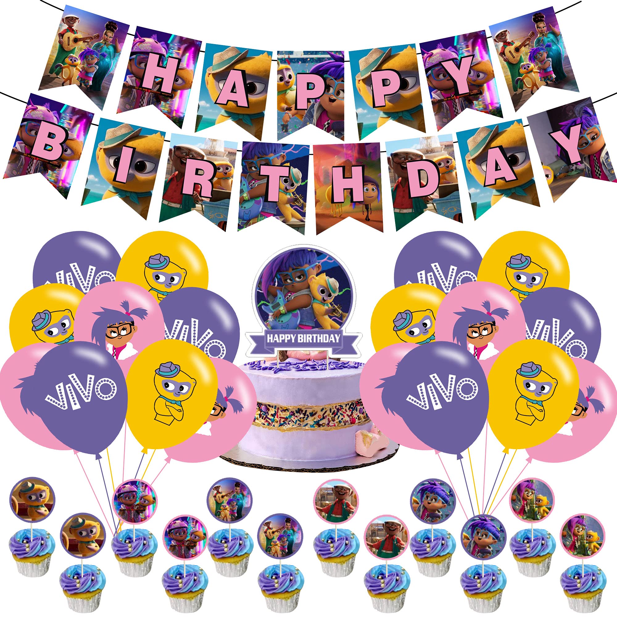 Vivo Birthday Party Decorations Set - Cartoon Vivo Theme Happy Birthday Banner, Cake Toppers, Balloons for Kids Birthday Party Supplies | Perfect for Kids Birthday Parties, Baby Showers & Themed Celebrations