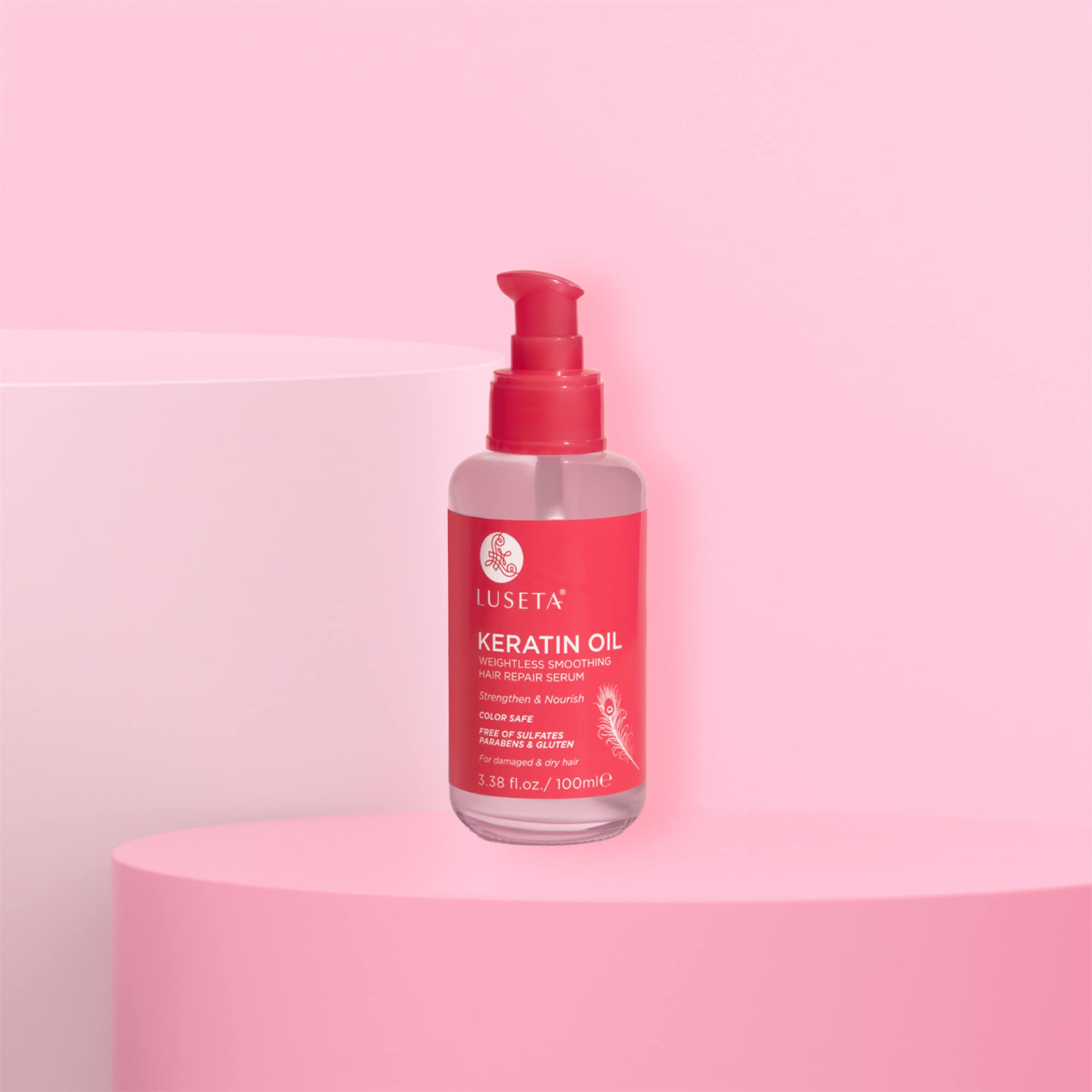Luseta Keratin Hair Oil Serum for Color Treated Damaged & Dry Hair - Strengthening & Nourishing Treatment with Keratin, Sulfate-Free, Paraben-Free, Gluten-Free (3.38 oz) - Perfect for Daily Hair Care, Styling & Repairing Split Ends