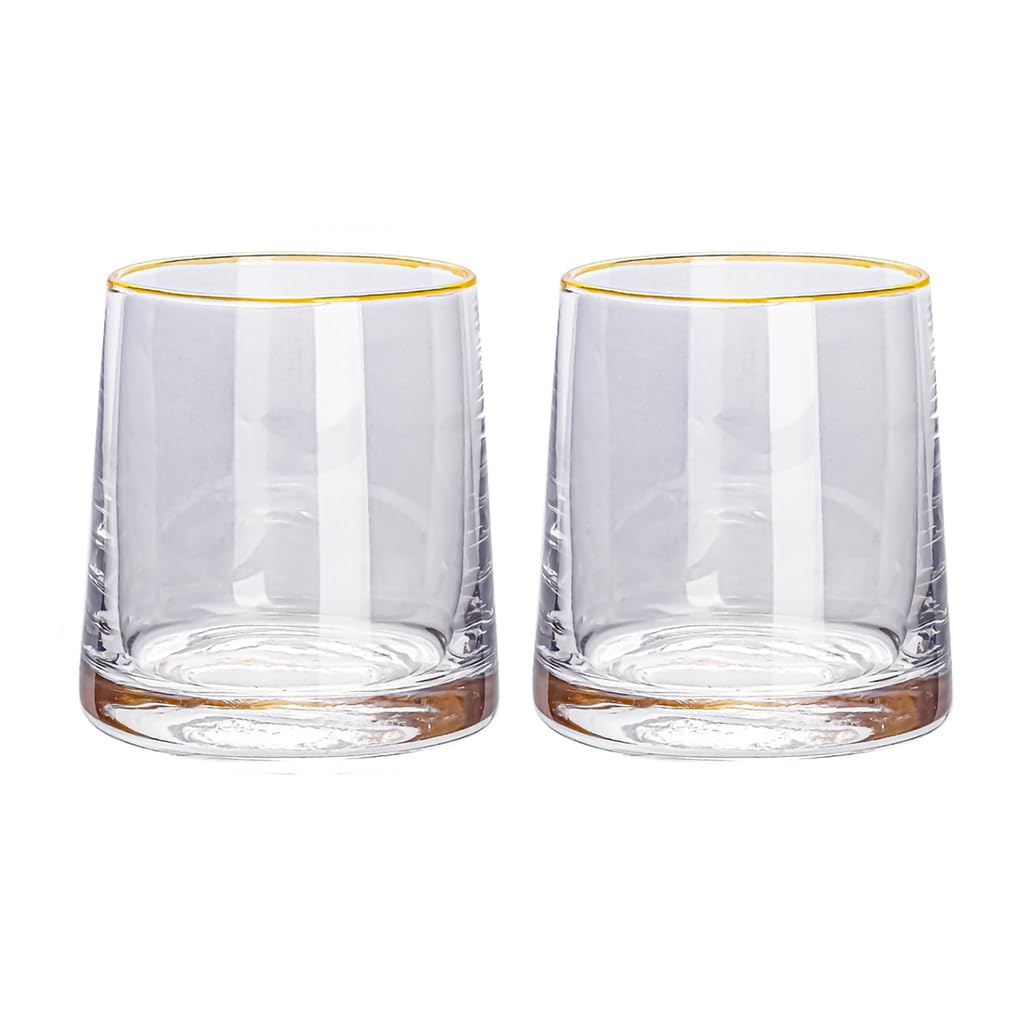 WAIT FLY Glass Mouthwash Cup with Gold Trim - 7oz Bathroom Tumbler for Rinsing & Drinking - Perfect for Bathroom, Bedside, and Travel Use