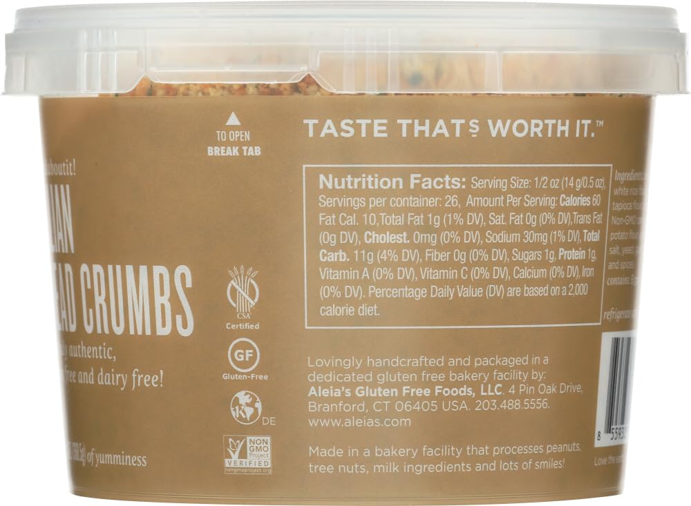 Aleia's Gluten Free Italian Style Bread Crumbs - 13 oz | Panko Alternative for Chicken, Fish & Meat Coating | Perfect for Baking, Frying & Italian Recipes