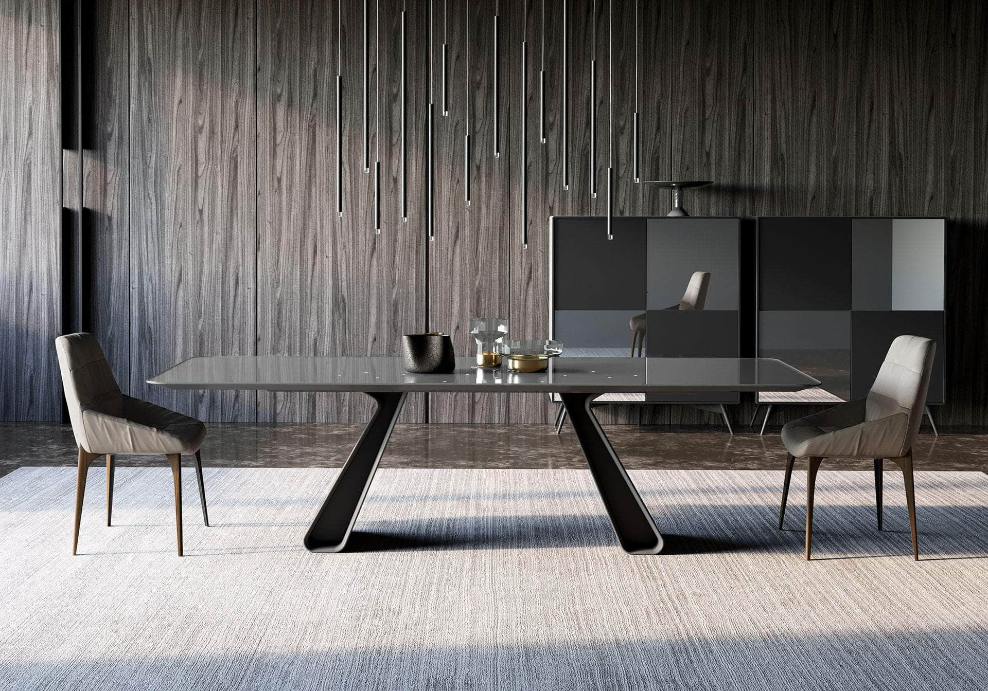 Wembley Rectangular Dining Table - Graphite Glass & Walnut Finish - Modern Kitchen & Dining Room Furniture for Family Gatherings & Dinner Parties