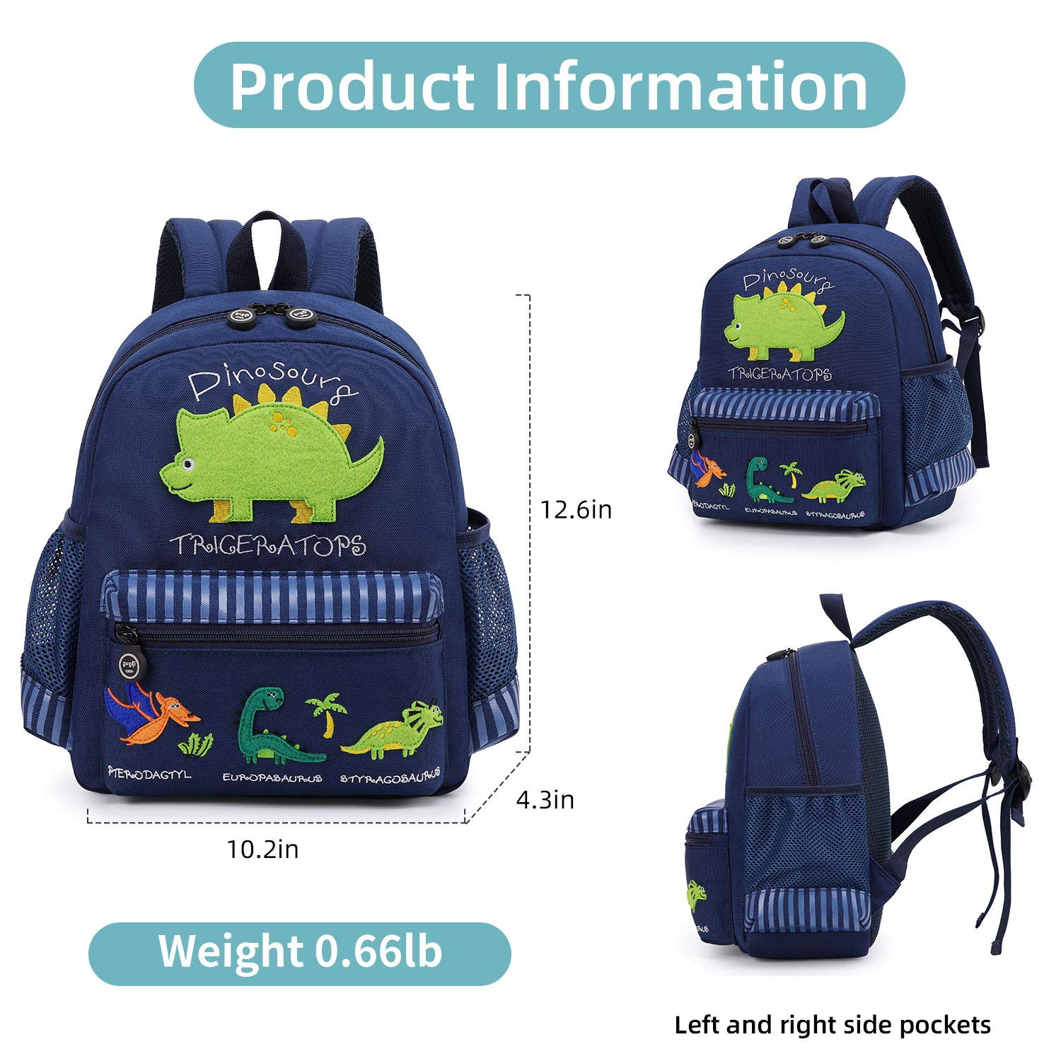 **3D Dinosaur Kids Backpack - Waterproof Toddler Backpack for Boys & Girls, Cute Zoo Themed School Bag for Preschool & Daycare (Deep Blue)** - Perfect for School, Travel & Outdoor Adventures