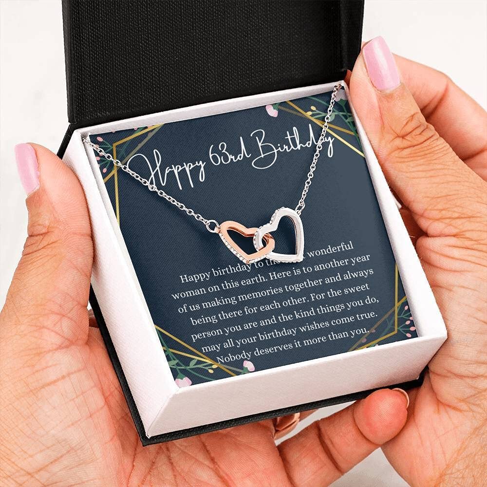 Personalized Handmade Interlocking Hearts Necklace with Message Card - Unique 63rd Birthday Gift for Women, 63 Year Old Birthday Jewelry - Perfect for Anniversaries, Mother's Day & Special Occasions