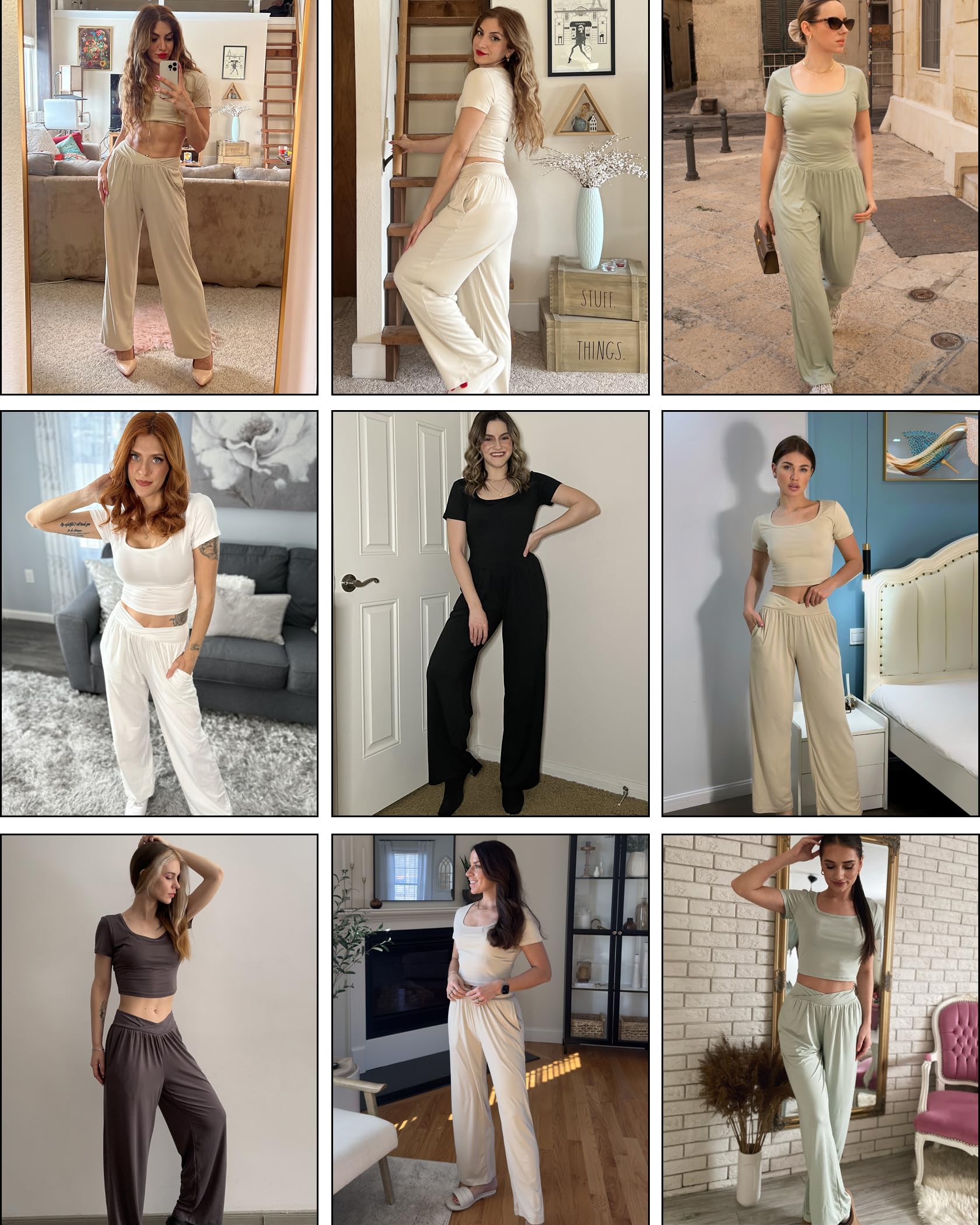 Ekouaer Women's 2-Piece Summer Lounge Set - Comfy Square Neck Short Sleeve Top & Wide Leg Pants with Pockets | Casual Outfits for Home, Travel & Relaxation
