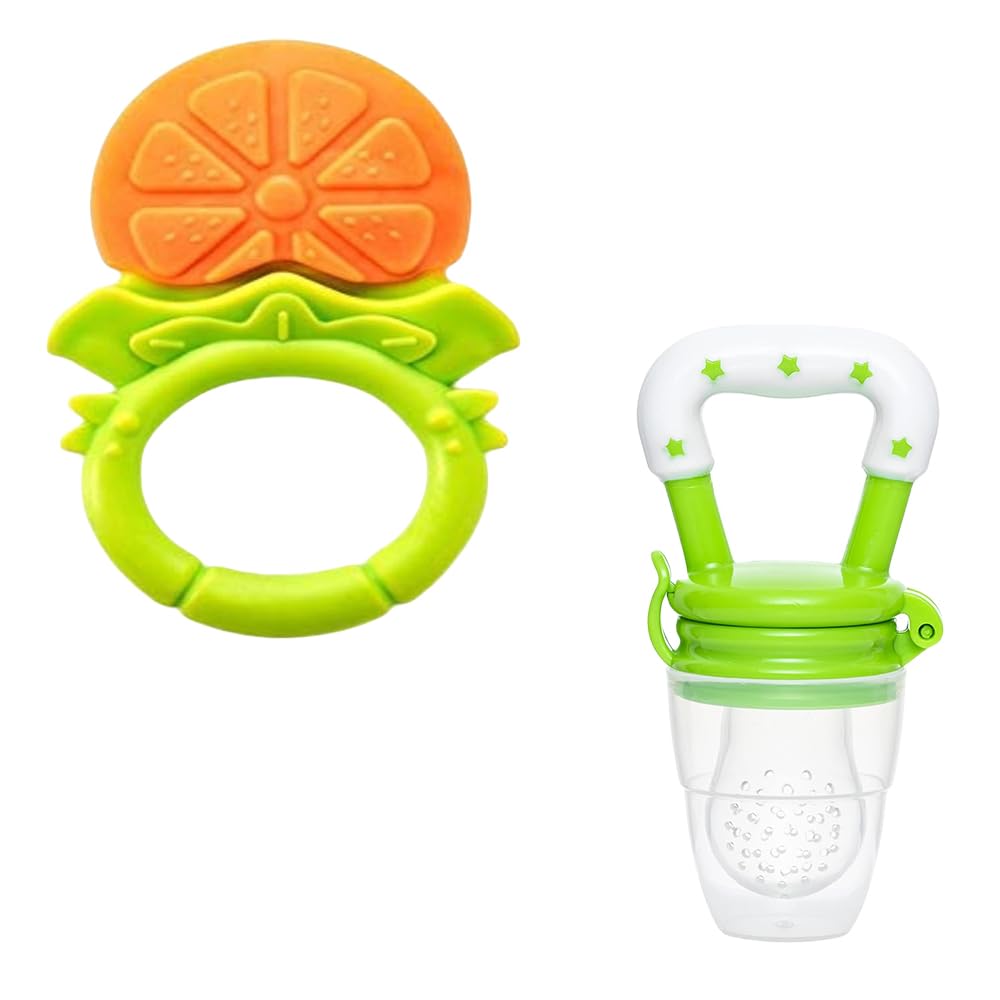 Kritiu Baby Teething Toys Set - BPA-Free Silicone Fruit Teether & Gum Massager for Infants 0-12 Months | Soft, Safe & Soothing Relief for Sore Gums | Perfect for Home, Travel & Daycare Use (Yellow & Green)