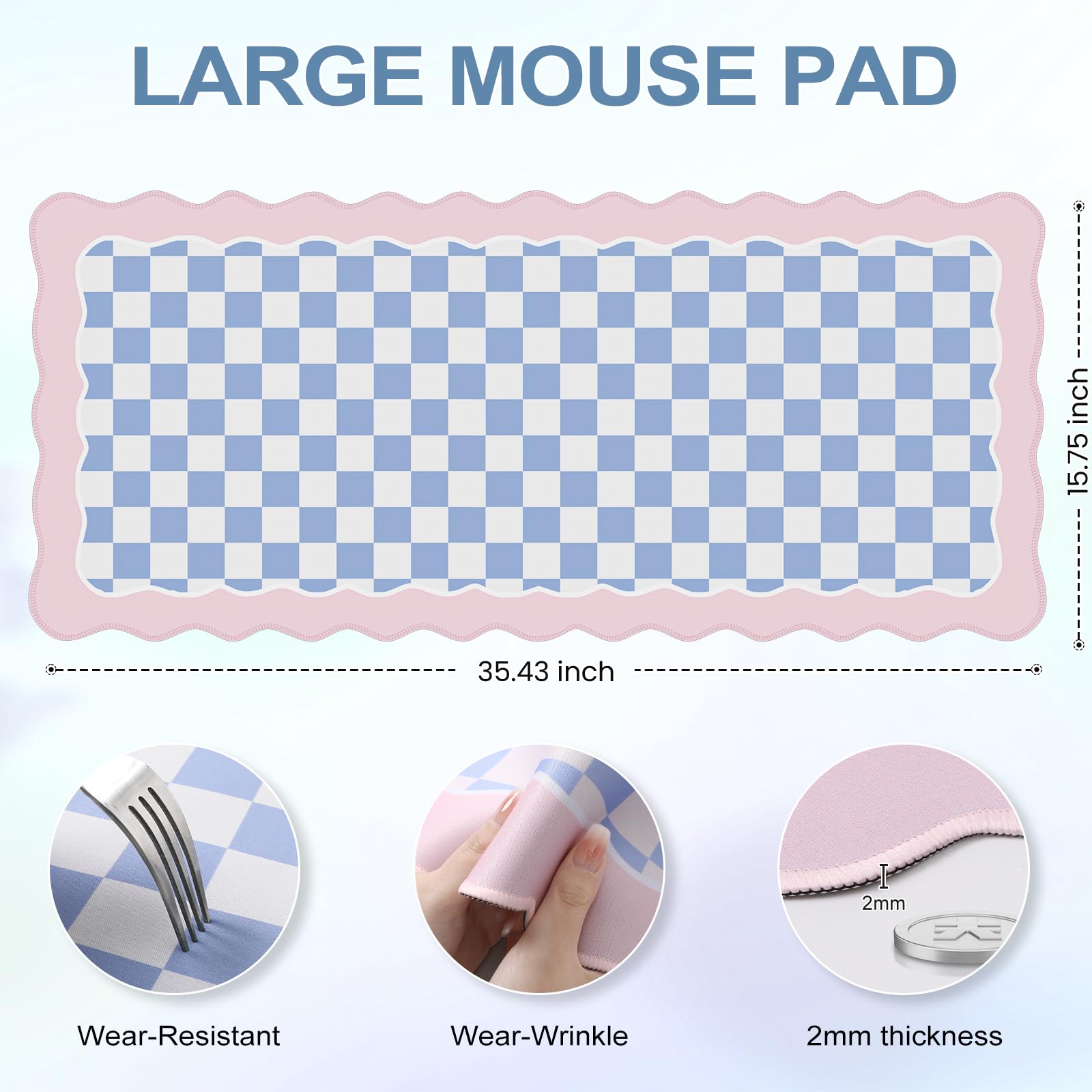 iCasso Pink Gaming Mouse Pad - XXL Extended Large Desk Mat (15.7x35.4 Inches) with Non-Slip Rubber Base, Soft Lycra Surface & Cute Irregular Edge Design - Perfect for Home Office, PC Gaming & Workstation Setup