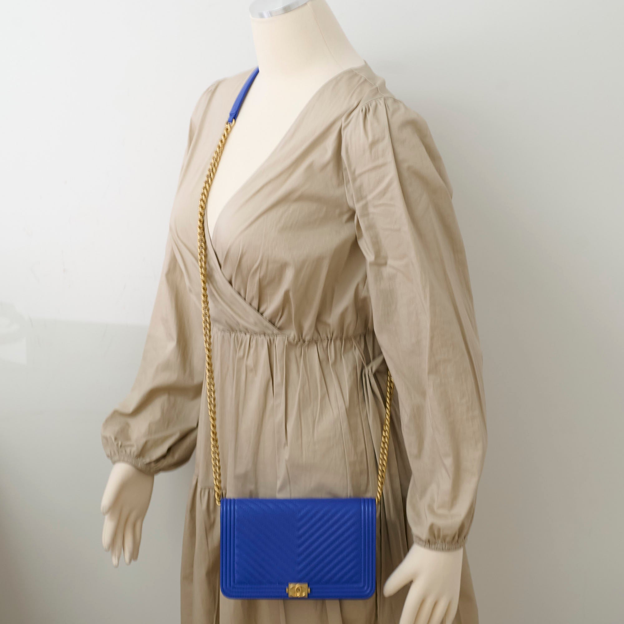 Chanel Boy Wallet on Chain Blue Lambskin Leather Crossbody Bag - Perfect for Evening Out & Daily Use