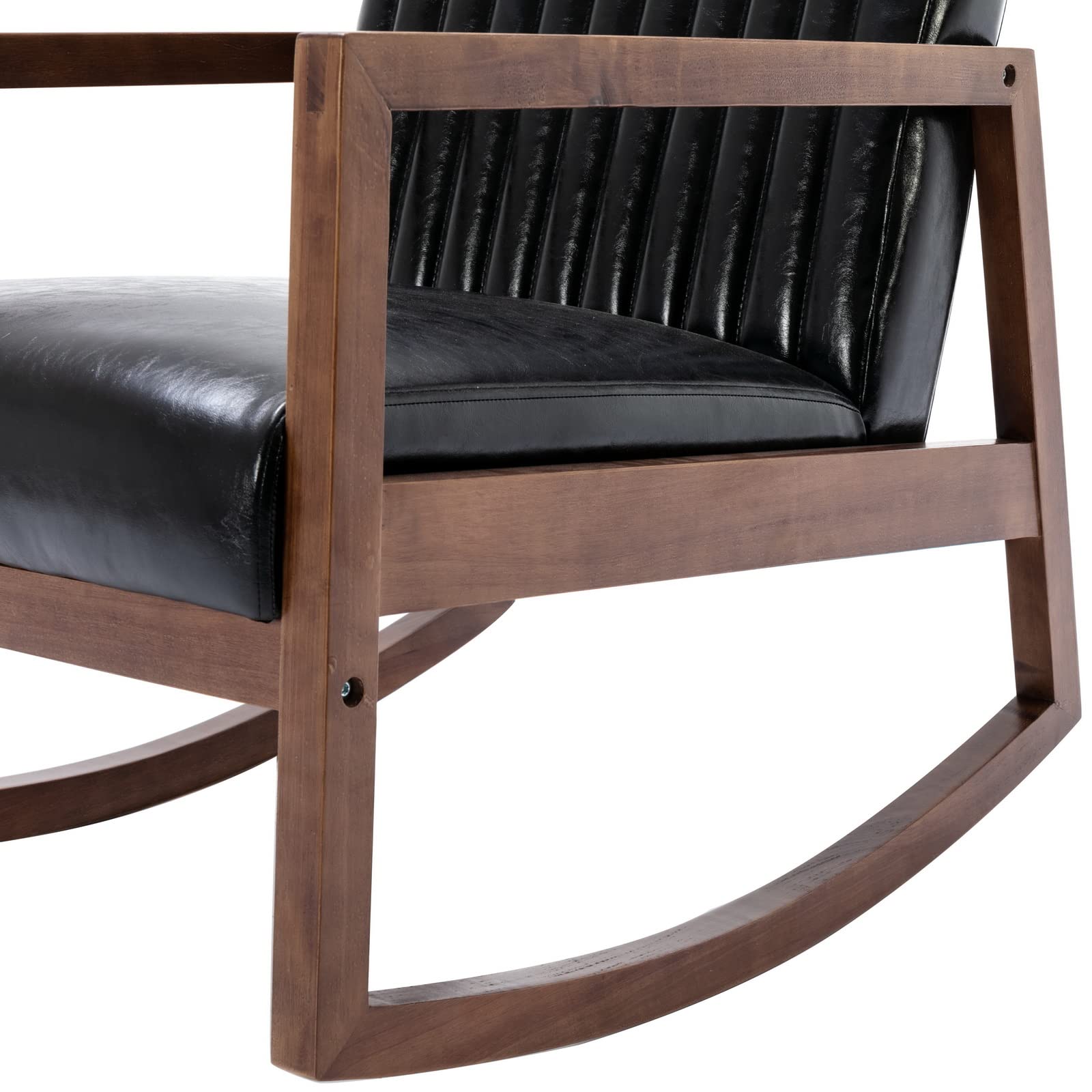 Wahson Set of 2 Mid Century Modern Wood Rocking Chairs - Faux Leather Upholstered Farmhouse Nursing & Living Room Rocker - Comfortable Lounge Chair for Bedroom, Nursery, Porch & Patio - Black (Perfect for Relaxing, Nursing Babies or Decorating Farmhouse Living Spaces)