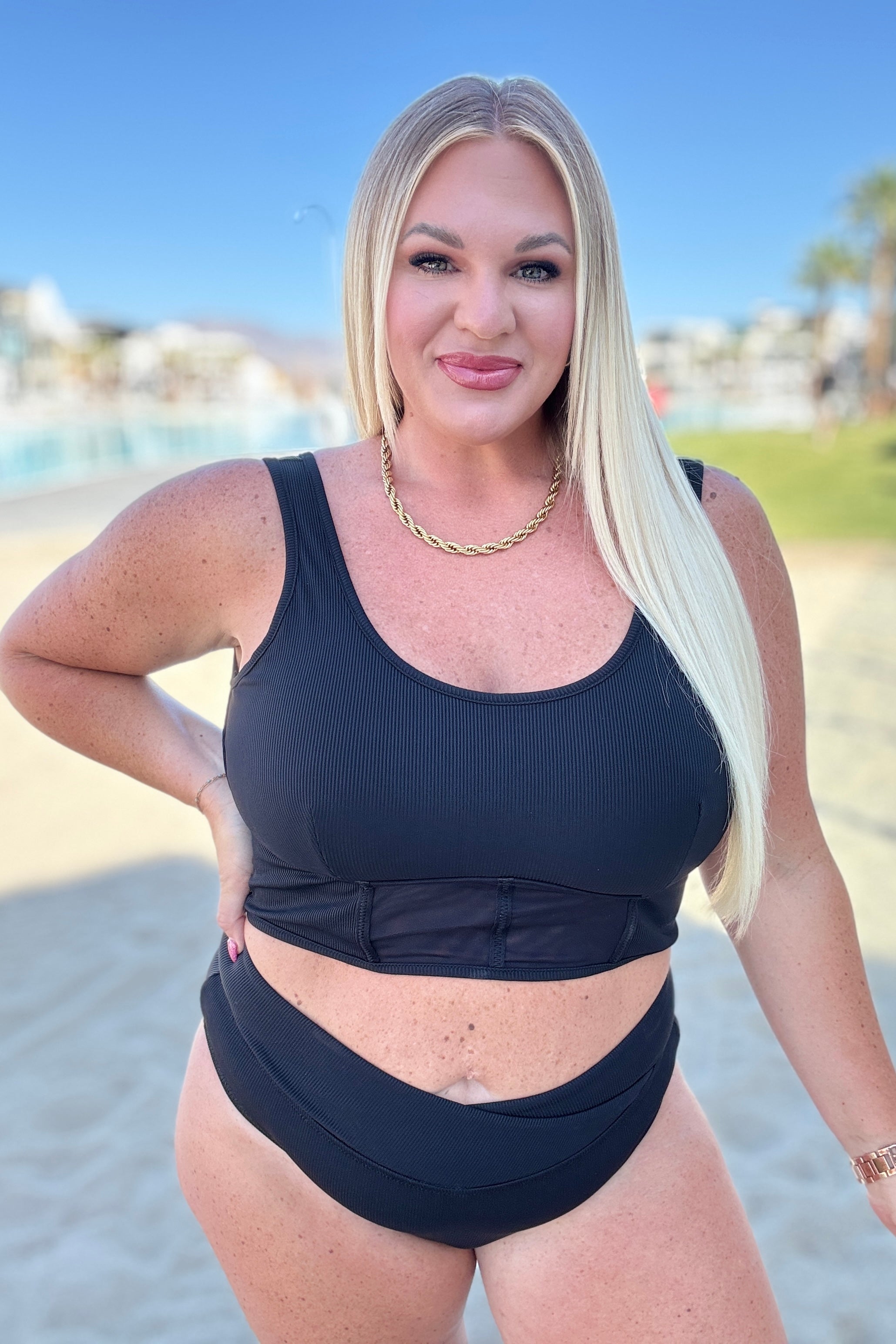 Down the Block On A Beach Two Piece Swimsuit - Sexy High Waisted Bikini Set for Women, Summer Swimwear with Adjustable Straps | Perfect for Beach Vacations, Pool Parties & Tropical Getaways