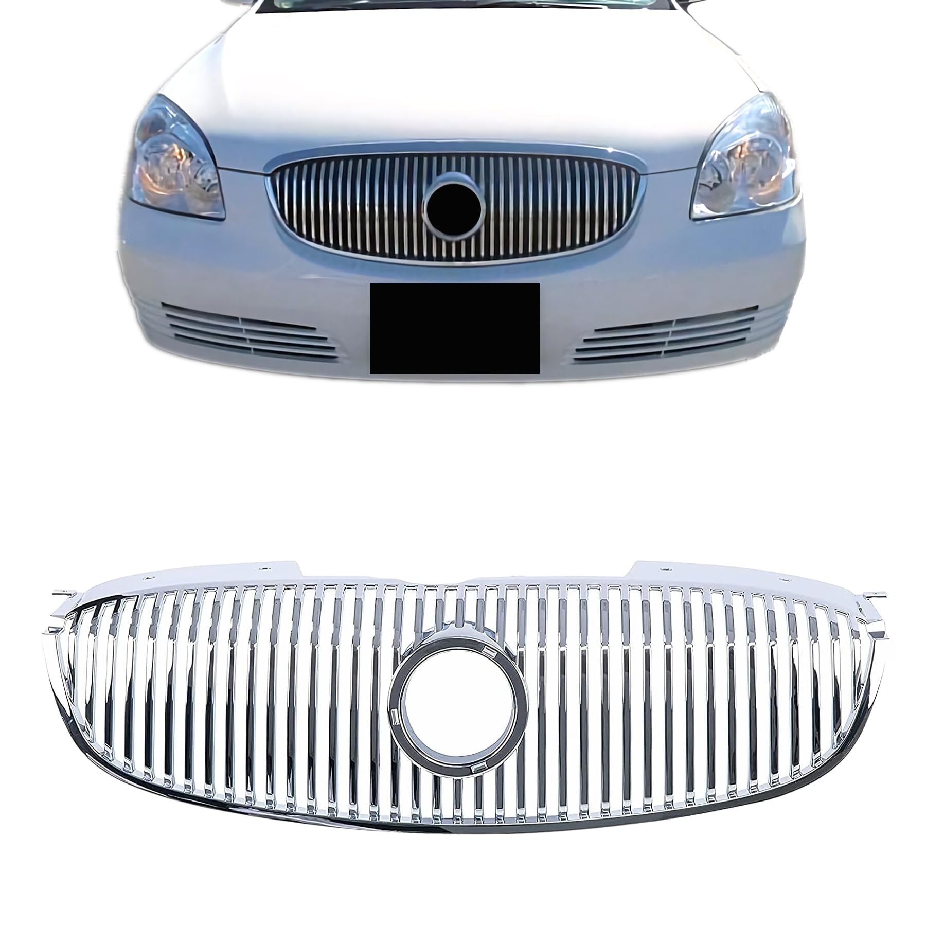 Perfit Liner New Front Chrome Grille Grill Compatible With 2006-2009 BUICK Lucerne Fits CX CXL CXS Model GM1200556 25768116 - Upgrade Your Car's Appearance for Shows & Daily Driving