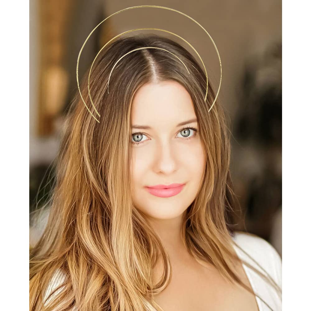 Gold Metal Queen Goddess Angel Halo Crown Headband - 6 Pack of 3 Layer Tiara Hair Hoops for DIY Crafts, Costume Parties, Cosplay & Wedding Accessories - Perfect for Halloween, Bridal Showers, Pageants and Themed Events