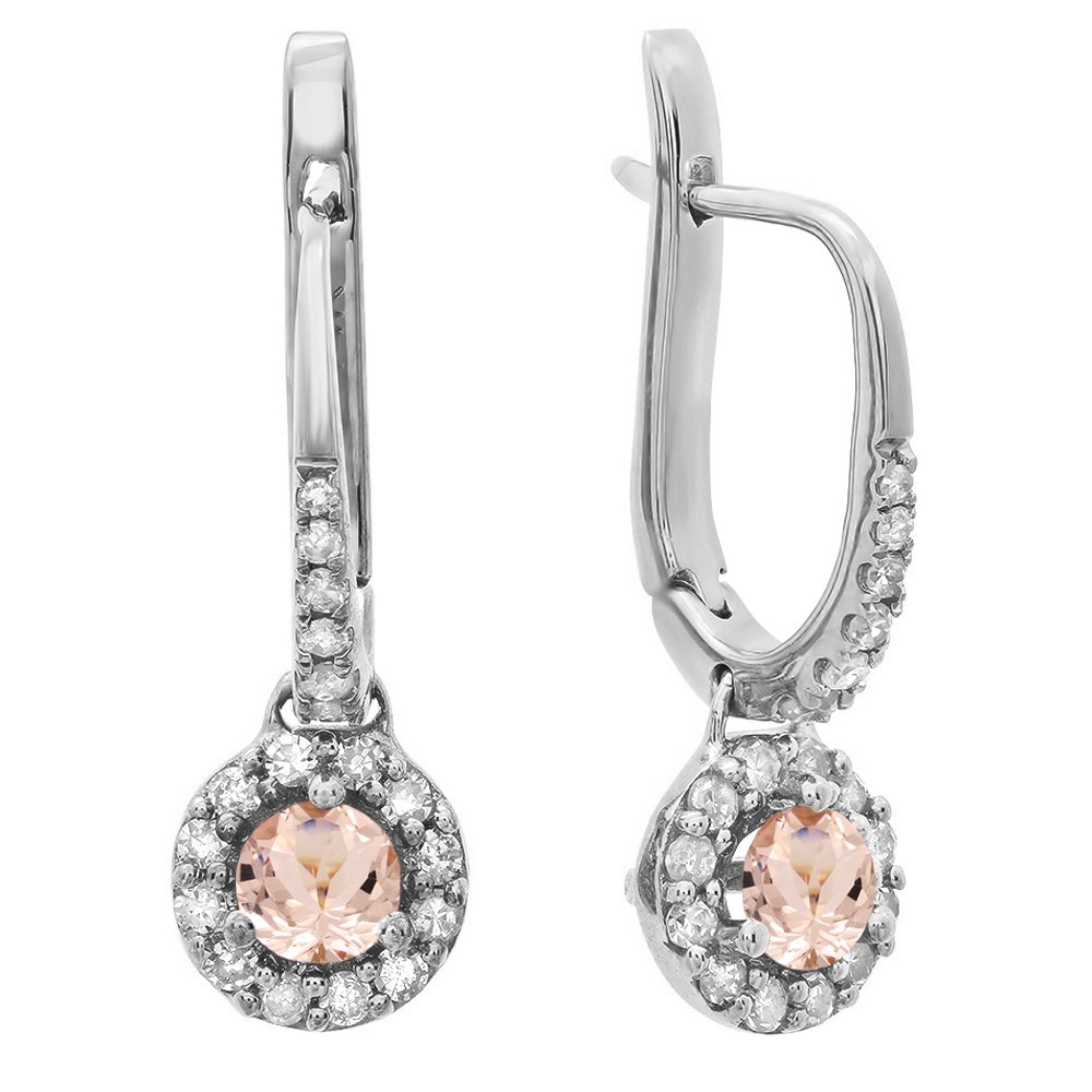 Dazzlingrock Collection 3mm Round Gemstone & White Diamond Halo Drop Earrings for Women - 14K Solid White Gold Dangle Earrings - Perfect for Weddings, Parties & Special Occasions