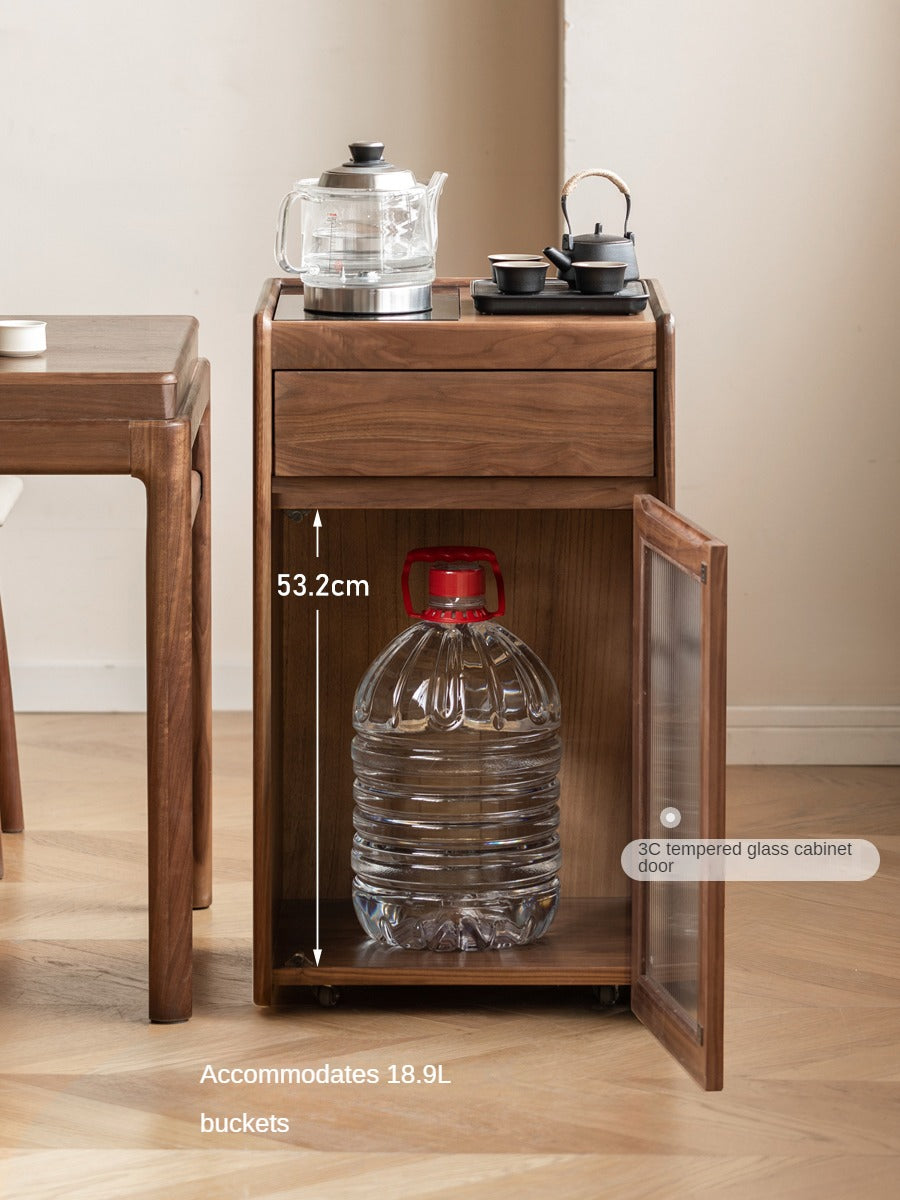 Solid Oak & Black Walnut Tea Cabinet with Kettle Holder - Rustic Wood Side Table for Living Room, Kitchen, or Office Storage
