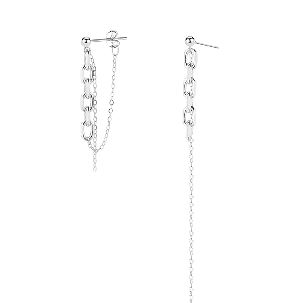 925 Sterling Silver Asymmetric Tassel Dangle Earrings for Women & Teens - Elegant Chain Drop Earrings for Party, Date Night & Special Occasions