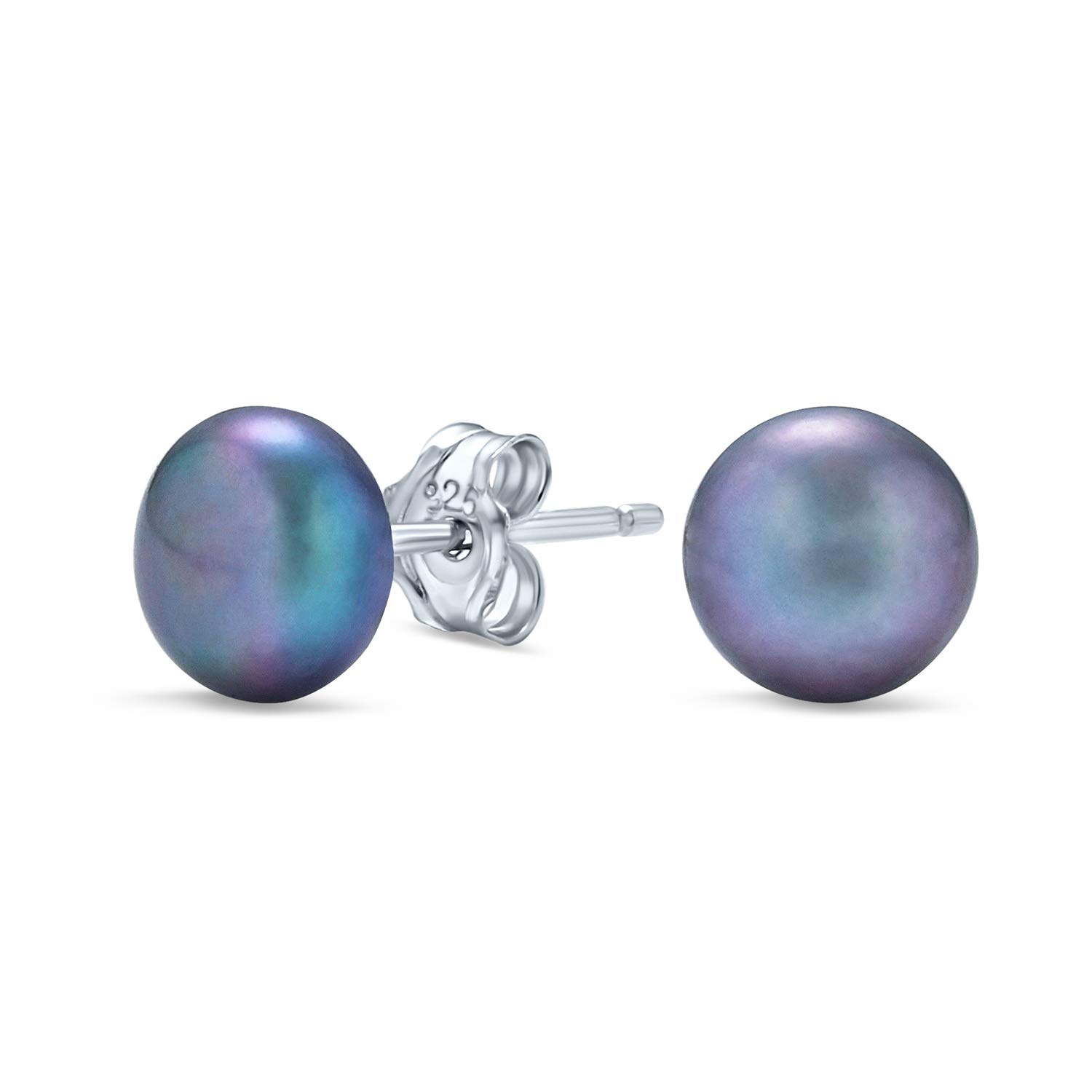 7MM Freshwater Cultured Pearl Stud Earrings for Women & Teens - 925 Sterling Silver, Simple Beaded Ball Design, Multiple Colors - Perfect for Everyday Wear, Office, Parties & Gifts