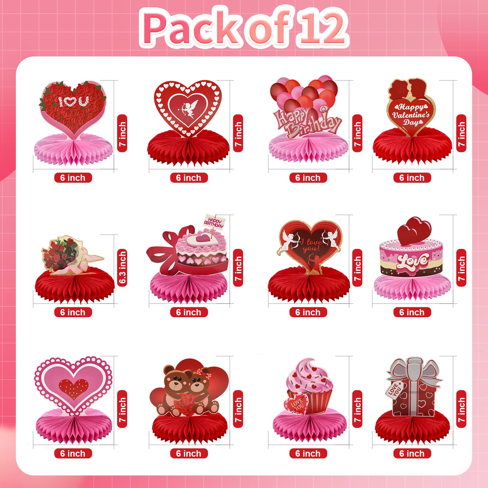 12-Piece Valentine's Day Table Centerpiece Set - Heart-Shaped Decor & Honeycomb Centerpieces for Weddings, Anniversaries, Parties | Romantic Dining & Event Decorations