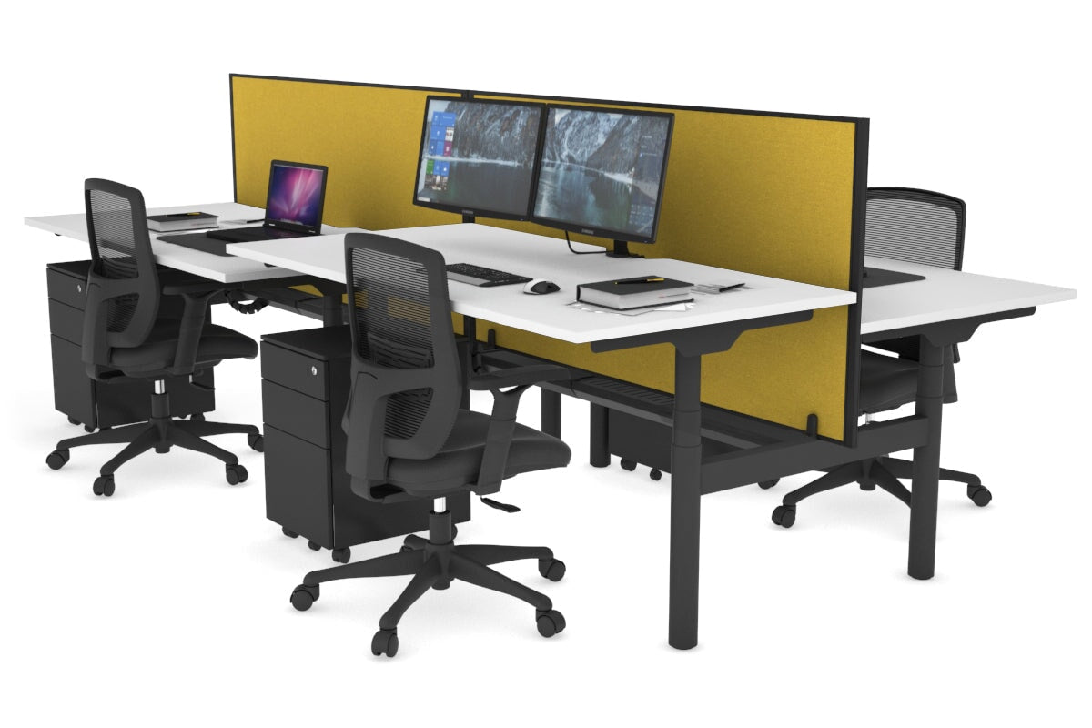 Flexi Premium 4-Person Height Adjustable H Bench Workstation - Black Frame (1600L x 800W) with Cable Management | Ideal for Office, Coworking Spaces & Home Workstations
