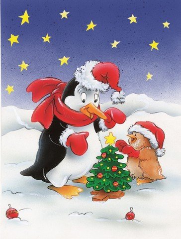Penguin & Robin Christmas Tree Flag Canvas - Large House Size for Outdoor & Indoor Holiday Decorations