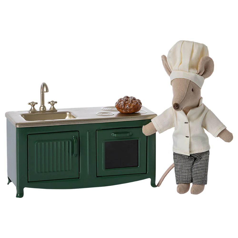 Maileg Mouse Kitchen Playset - Dark Green Miniature Toy for Pretend Play & Kids' Role-Playing Games | Perfect for Dollhouse Accessories & Imaginative Playtime